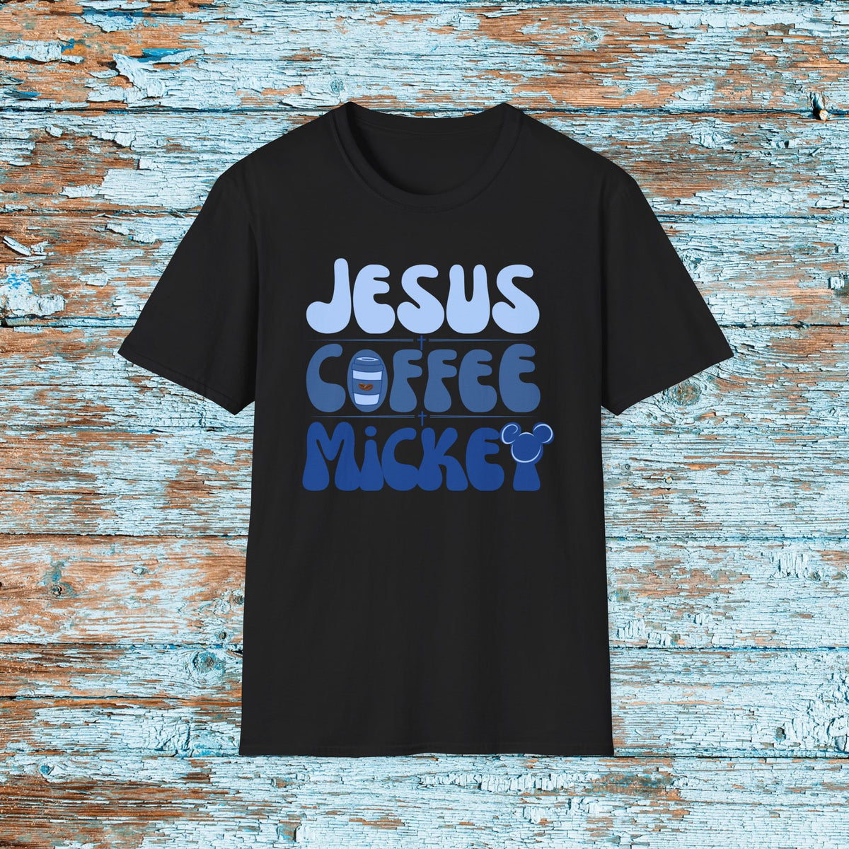 Jesus Coffee Mickey Fun Softstyle T-Shirt Perfect gift for Jesus Coffee and Mickey Lover. Church Theme Park Coffee