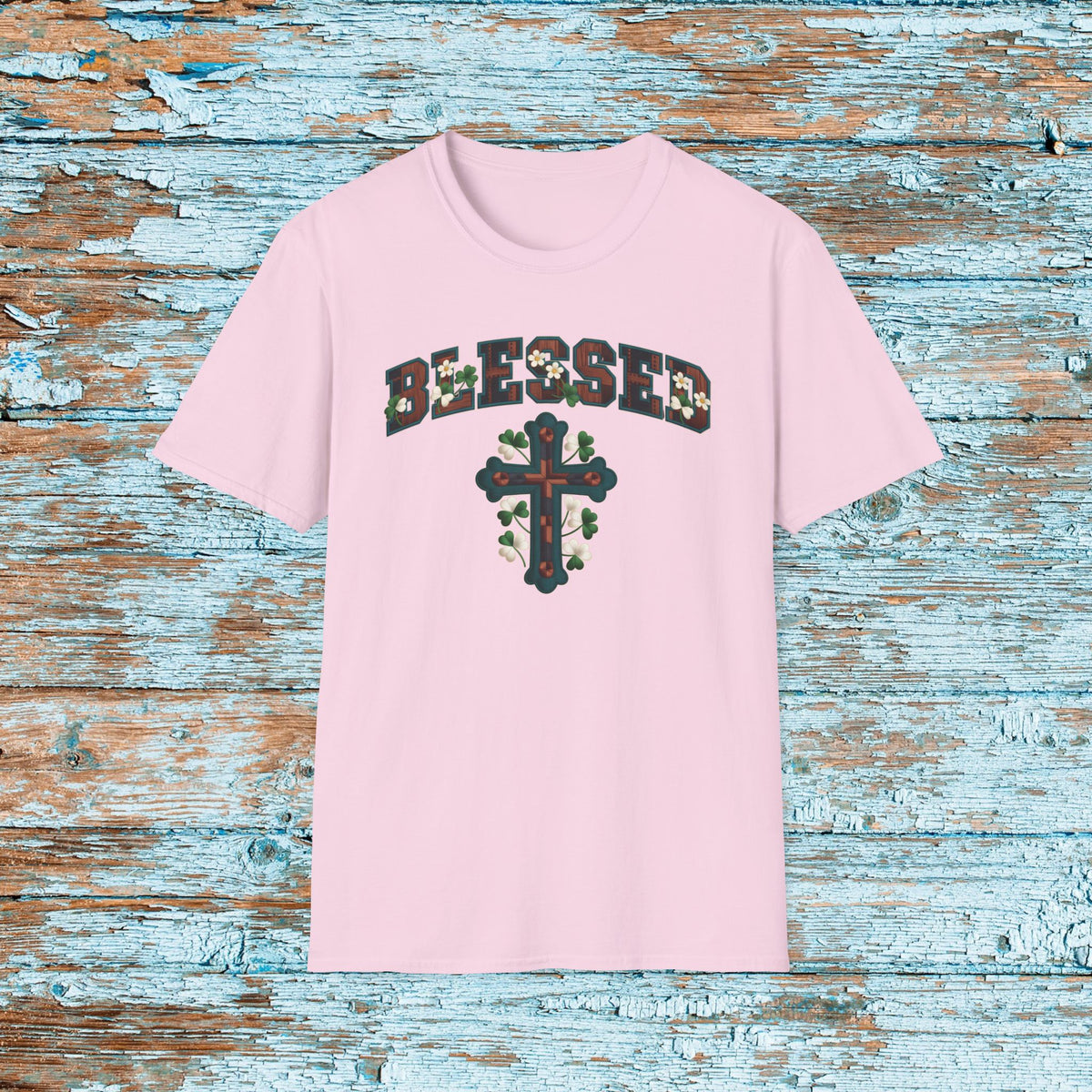 Faux Yarn Blessed Cross St. Patrick's Day T-Shirt, Faux Crochet, Shamrock Shirt, Pinch Proof, Fun St. Paddy's Day, Christian Tee