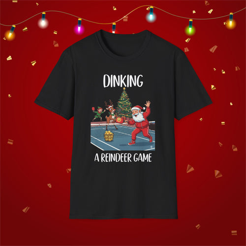 Christmas Pickleball Funny Santa Dinking a Reindeer Game Unisex Softstyle T-Shirt Team Shirt for Mom Grandma Dad Favorite Player Gift Xmas