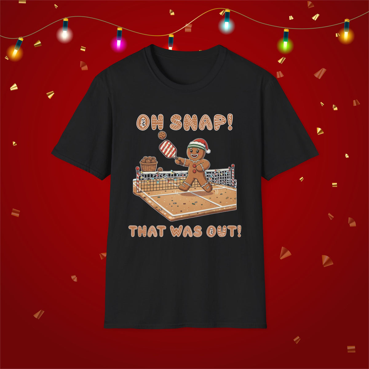 Christmas Pickleball Funny Gingerbread Man Paddle Unisex Softstyle T-Shirt Team Shirt for Mom Grandma Dad Favorite Player Gift Xmas Gift