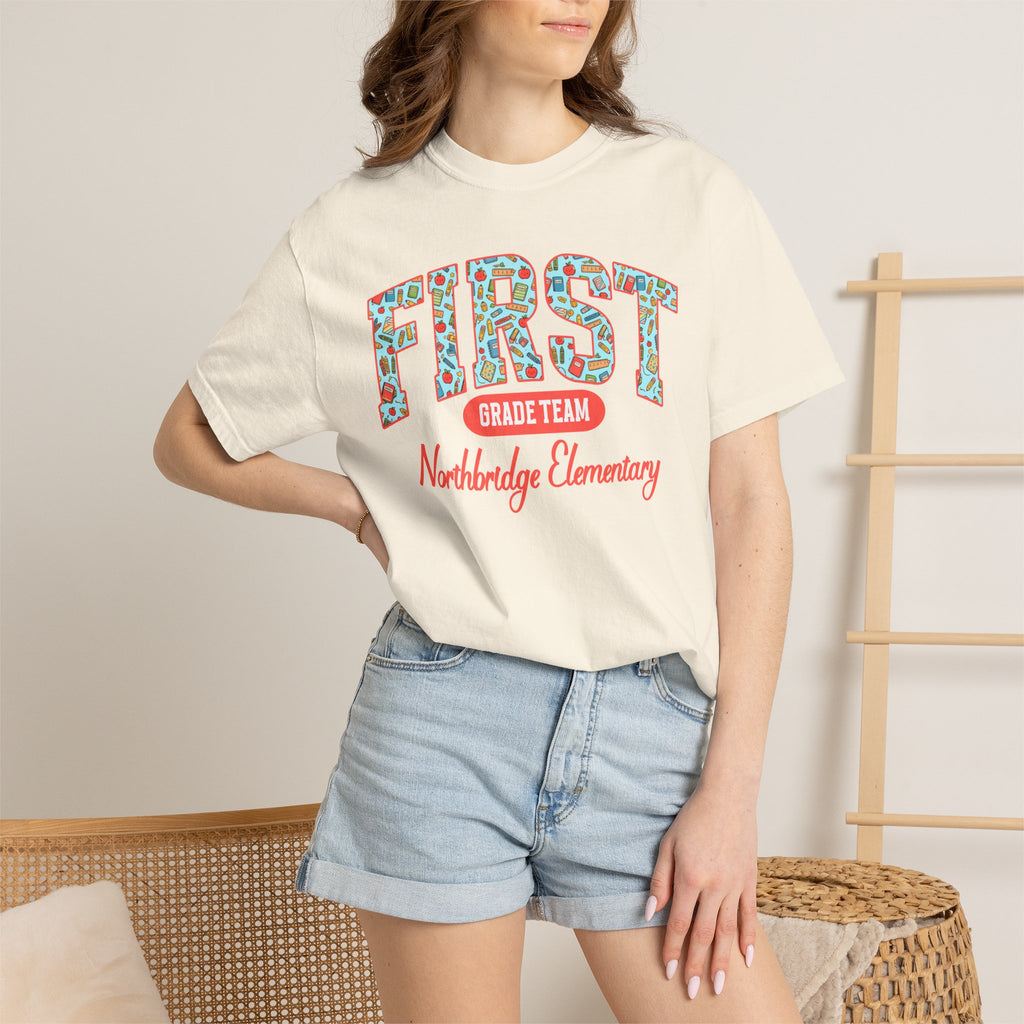 Custom Teacher Team T-shirt | Garment-Dyed School Spirit Tee, Custom Grade and School, Personalized Name & Number