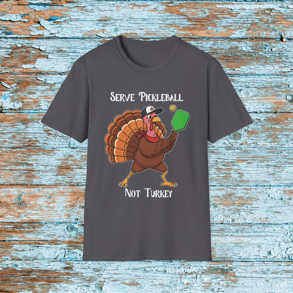 Thanksgiving Pickleball Funny Turkey Paddle Unisex Softstyle T-Shirt Team Shirt for Mom Grandma Dad Favorite Player Gift Matching Shirt