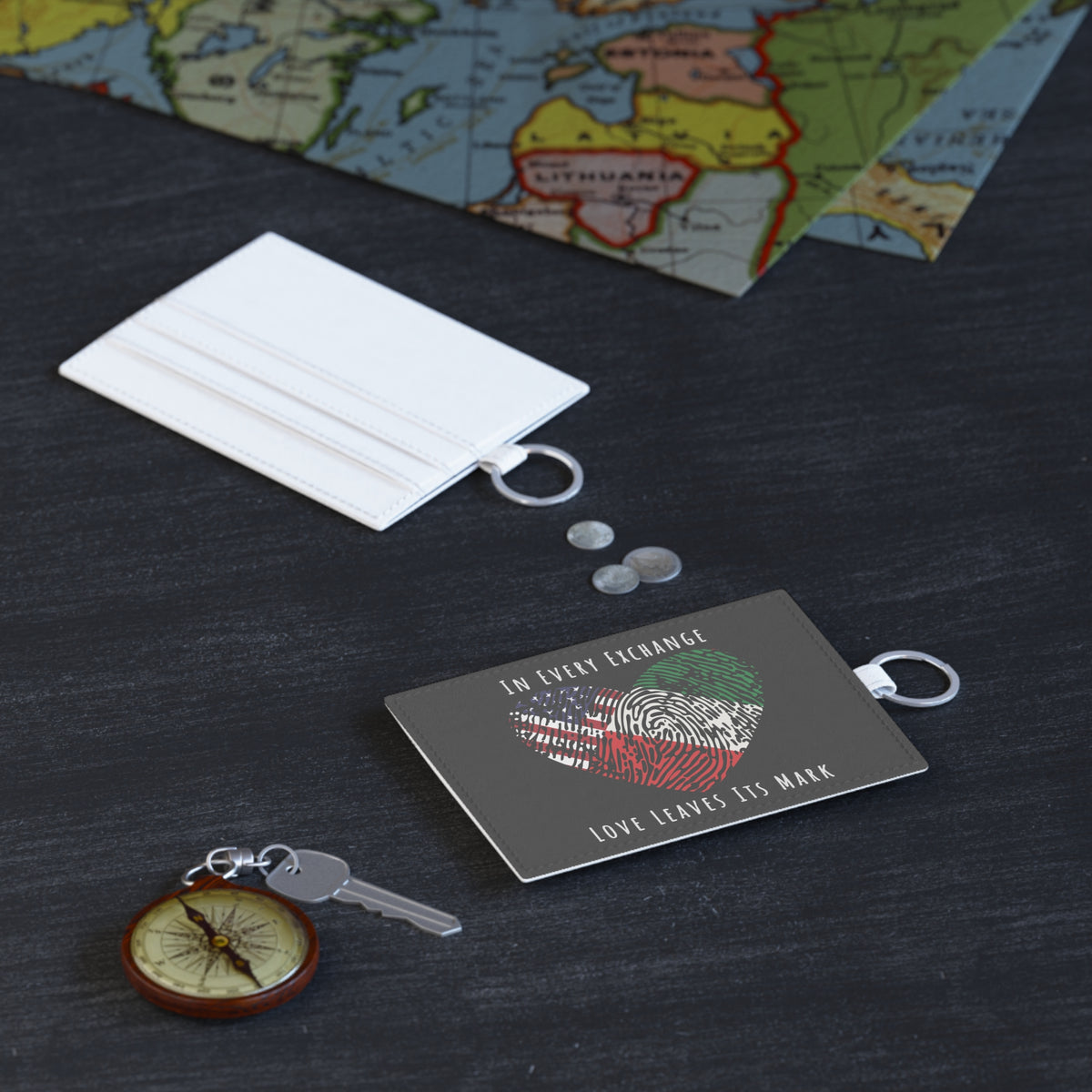 Exchange Student Custom Saffiano Leather Card Holder Key Chain, Personalized with Two Flags, Host Family Gift, Patriotic Gift, Country Pride