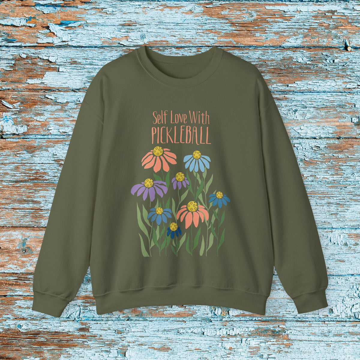 Self Love With Pickleball Sweater Sweatshirt, Boho Pickleball Crewneck, Floral Pickleball Shirt, Pickleball Gift for Women, Gildan 18000