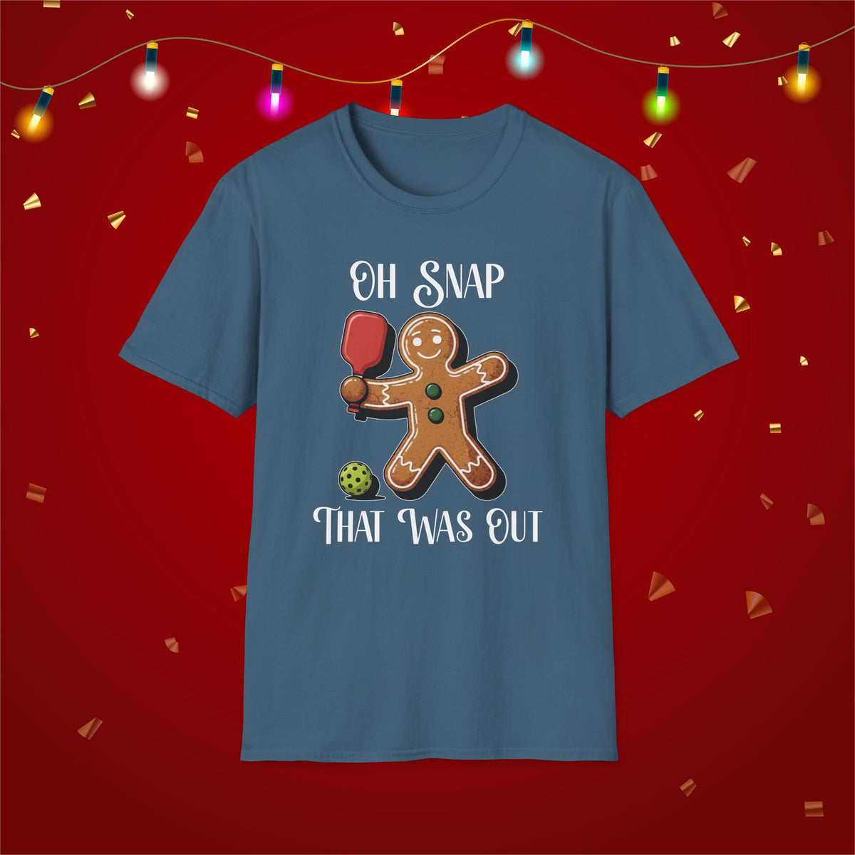 Christmas Pickleball Funny Gingerbread Man Paddle Unisex Softstyle T-Shirt Team Shirt for Mom Grandma Dad Favorite Player Gift Xmas Gift