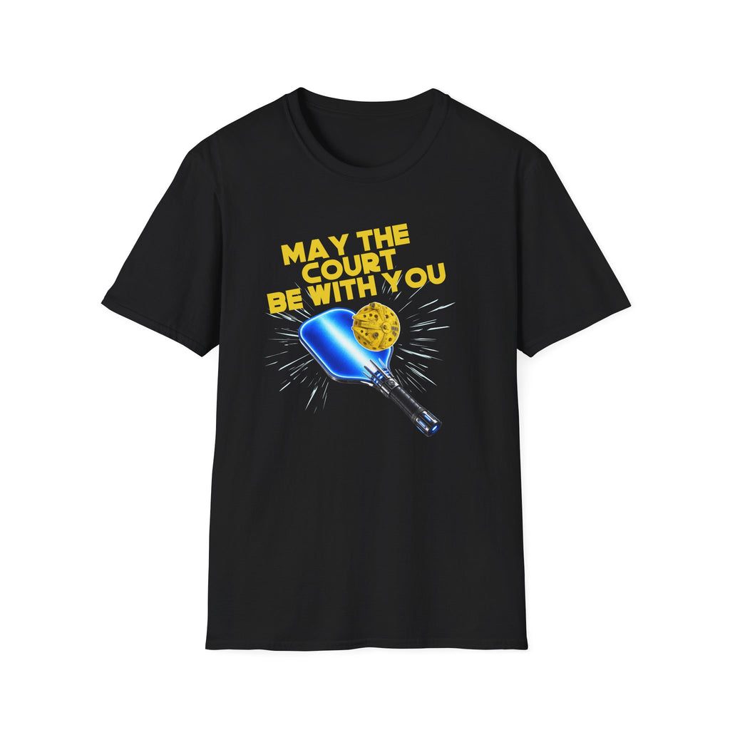 May the Court Be With You Pickleball Paddle Blue Light Saber Millennium T-Shirt