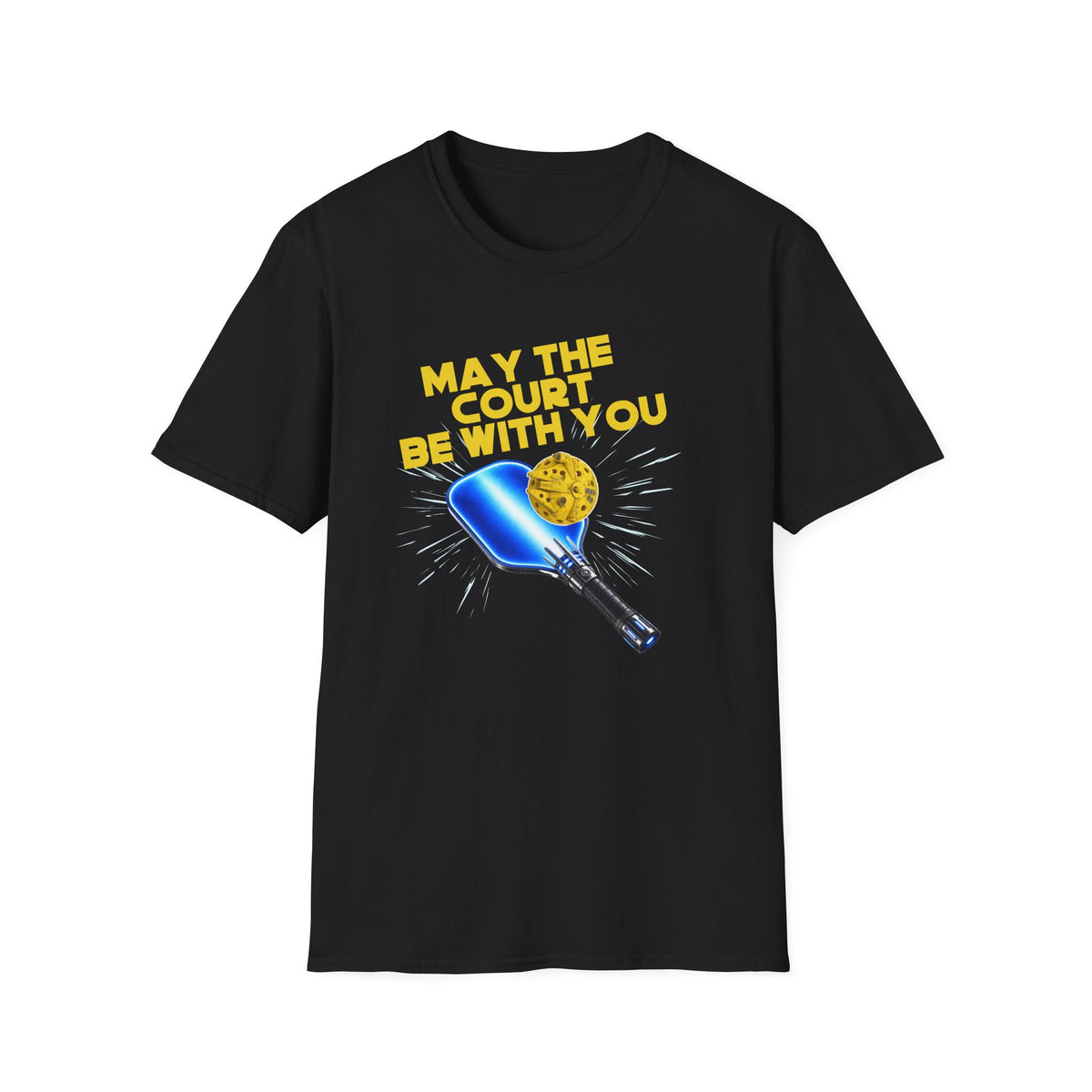 May the Court Be With You Pickleball Paddle Blue Light Saber Millennium T-Shirt
