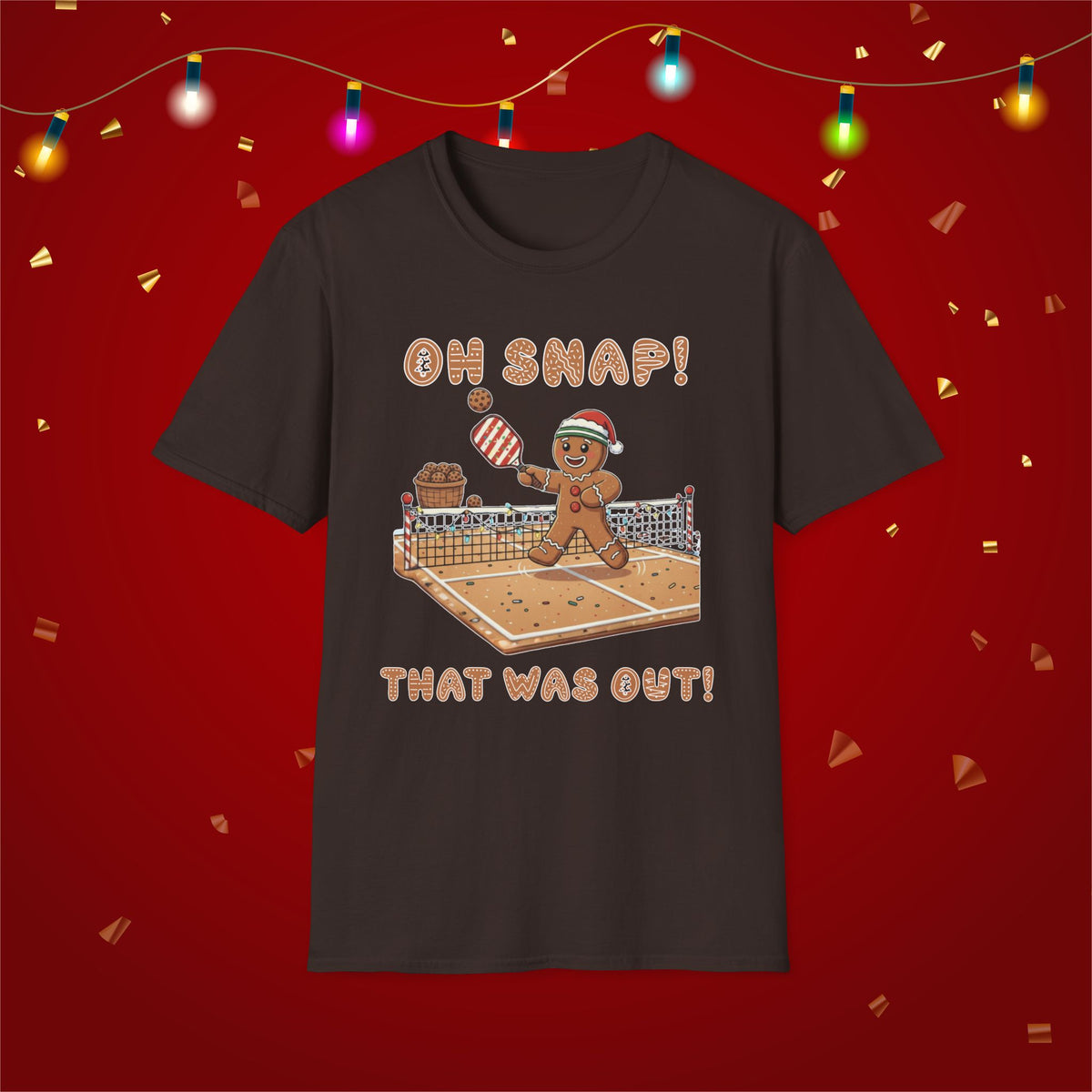 Christmas Pickleball Funny Gingerbread Man Paddle Unisex Softstyle T-Shirt Team Shirt for Mom Grandma Dad Favorite Player Gift Xmas Gift
