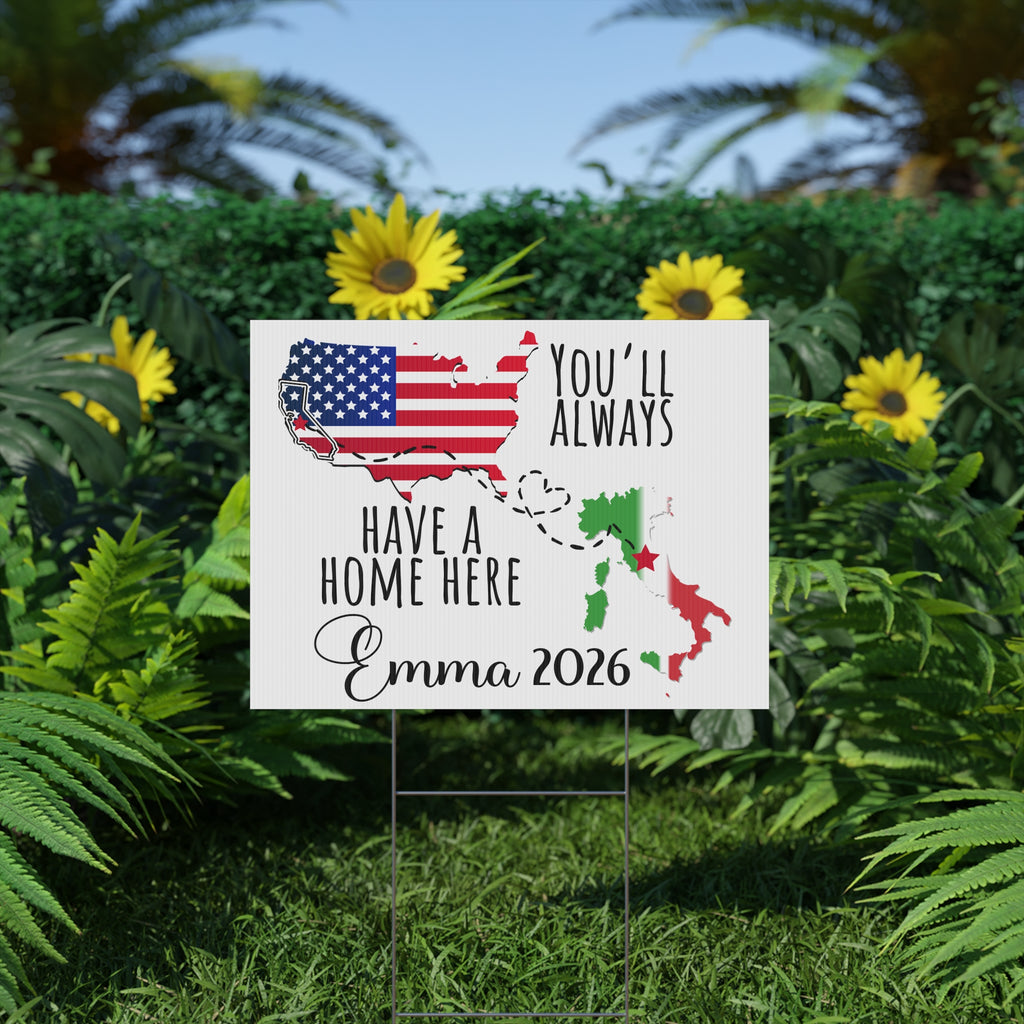 Custom Exchange Student Welcome Yard Sign, Personalized Two Country Host Family Sign, Student Name & Year Outdoor Decor