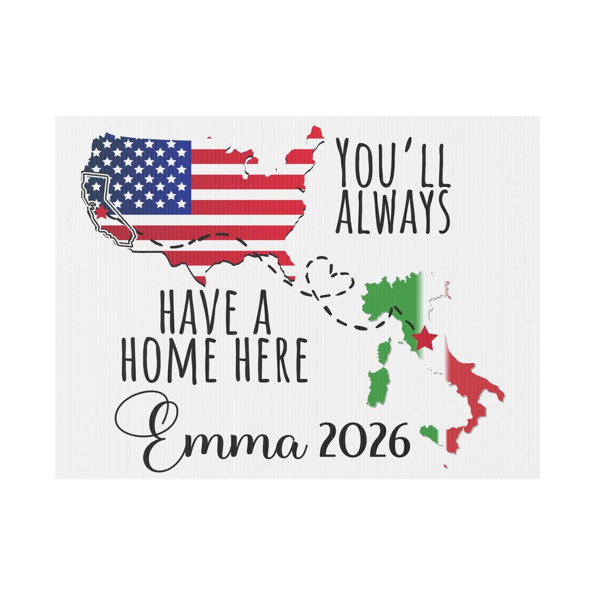 Custom Exchange Student Welcome Yard Sign, Personalized Two Country Host Family Sign, Student Name & Year Outdoor Decor