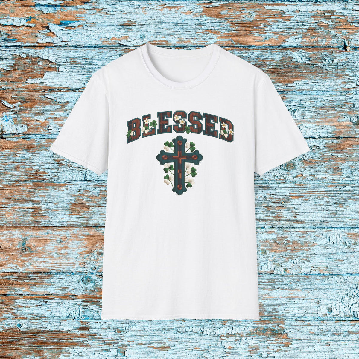 Faux Yarn Blessed Cross St. Patrick's Day T-Shirt, Faux Crochet, Shamrock Shirt, Pinch Proof, Fun St. Paddy's Day, Christian Tee
