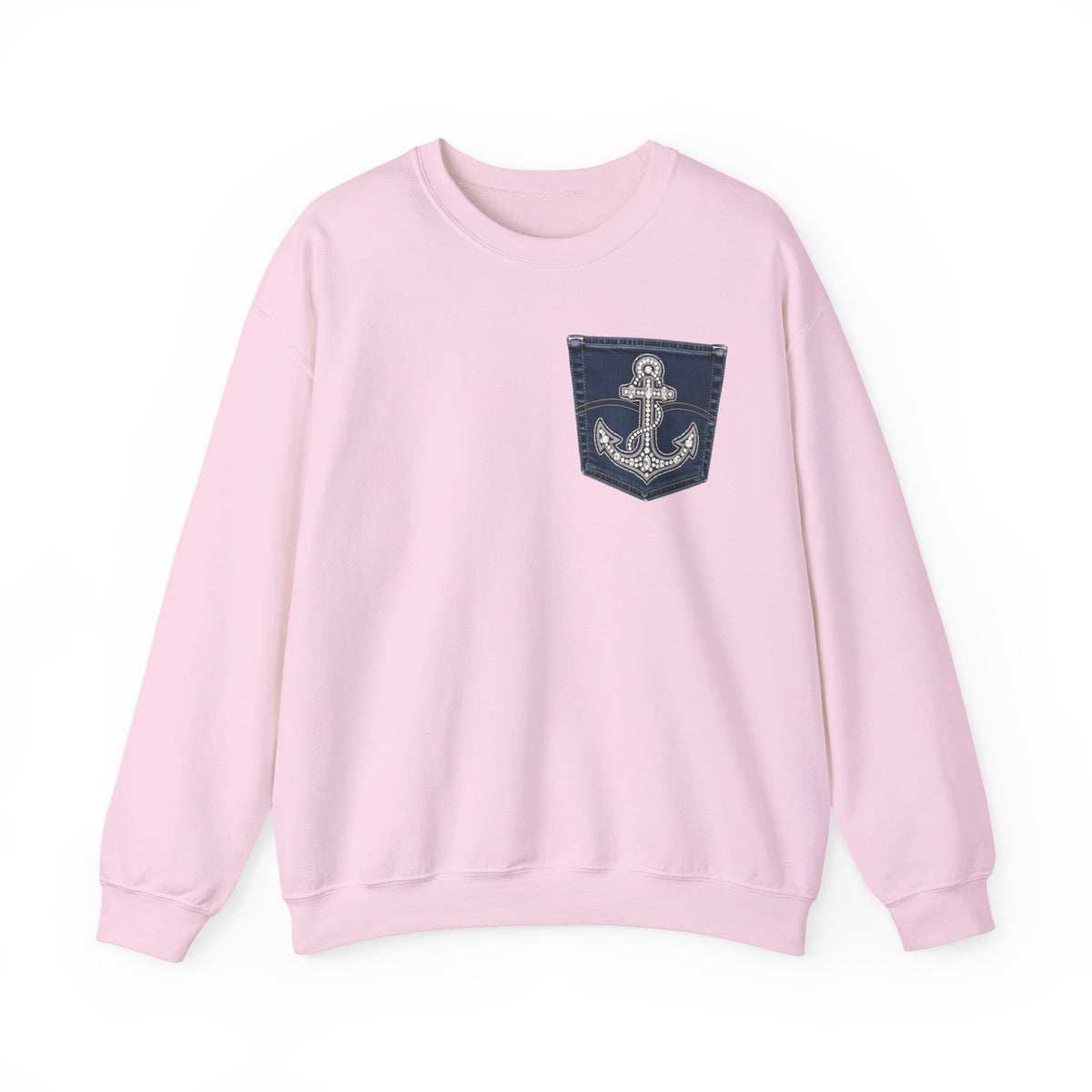 Faux Denim Pocket Sweatshirt, Anchor Pocket Print Crewneck, Jesus Is My Anchor Nautical Christian Sweater, Faith Gift for Her Him