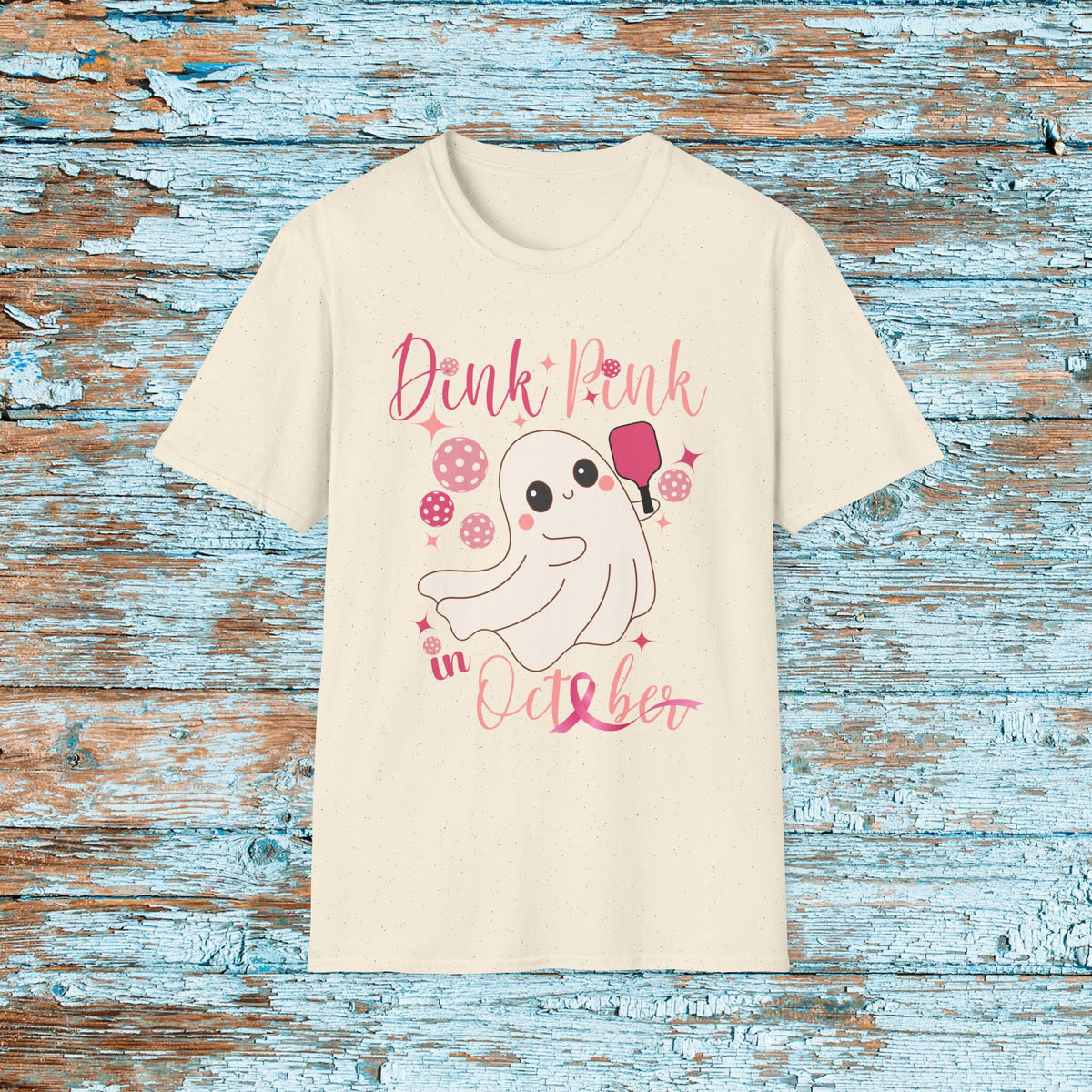 Pickleball Dink Pink in October Breast Cancer Ghost T-Shirt Pickleball Shirt for Her Gift for Mom Team Pickleball Lover Player Support Shirt