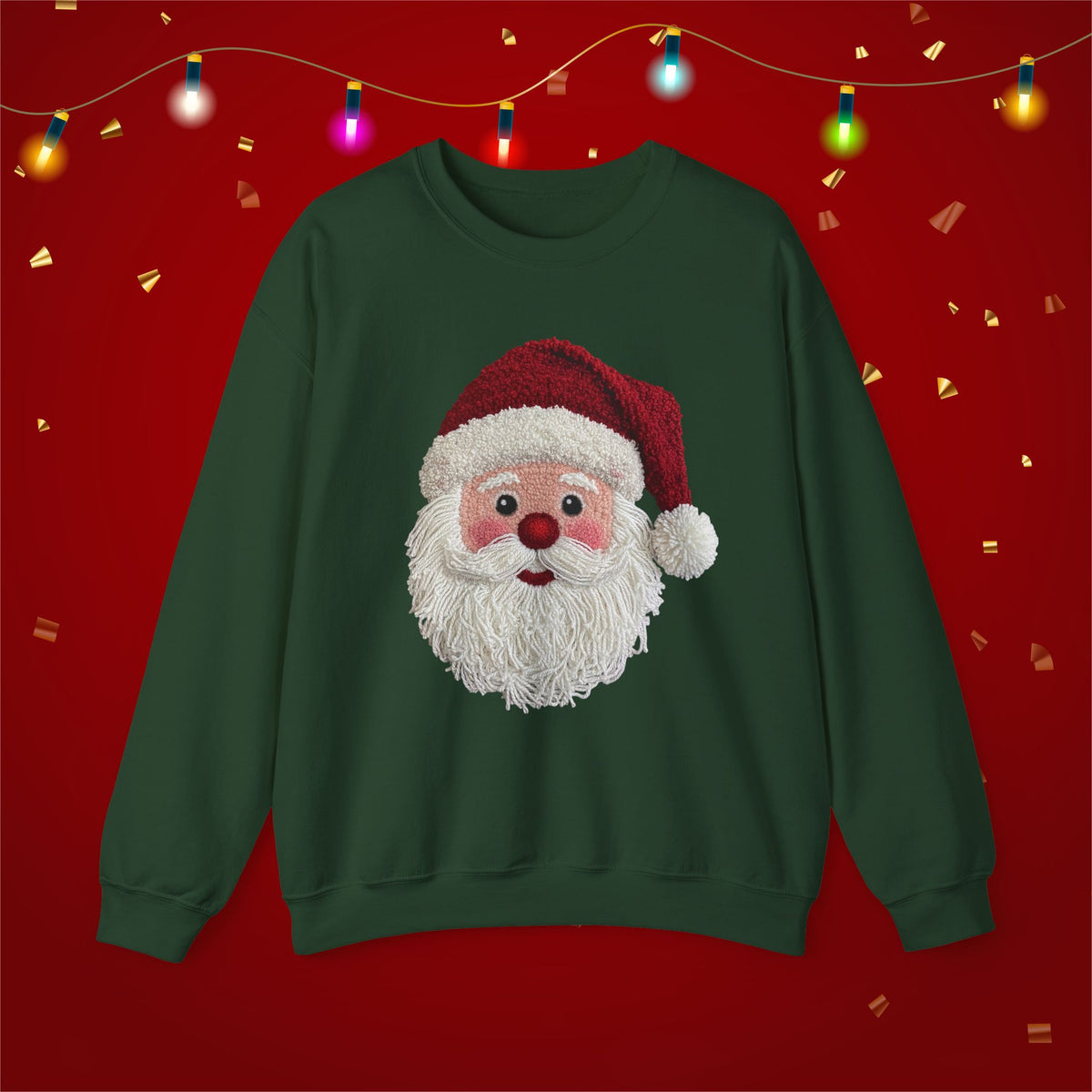 Yarn Look Crochet Santa Sweatshirt,  Viral Faux Latch Hook Christmas Shirt, Cute Holiday Sweater, Plus Size Available