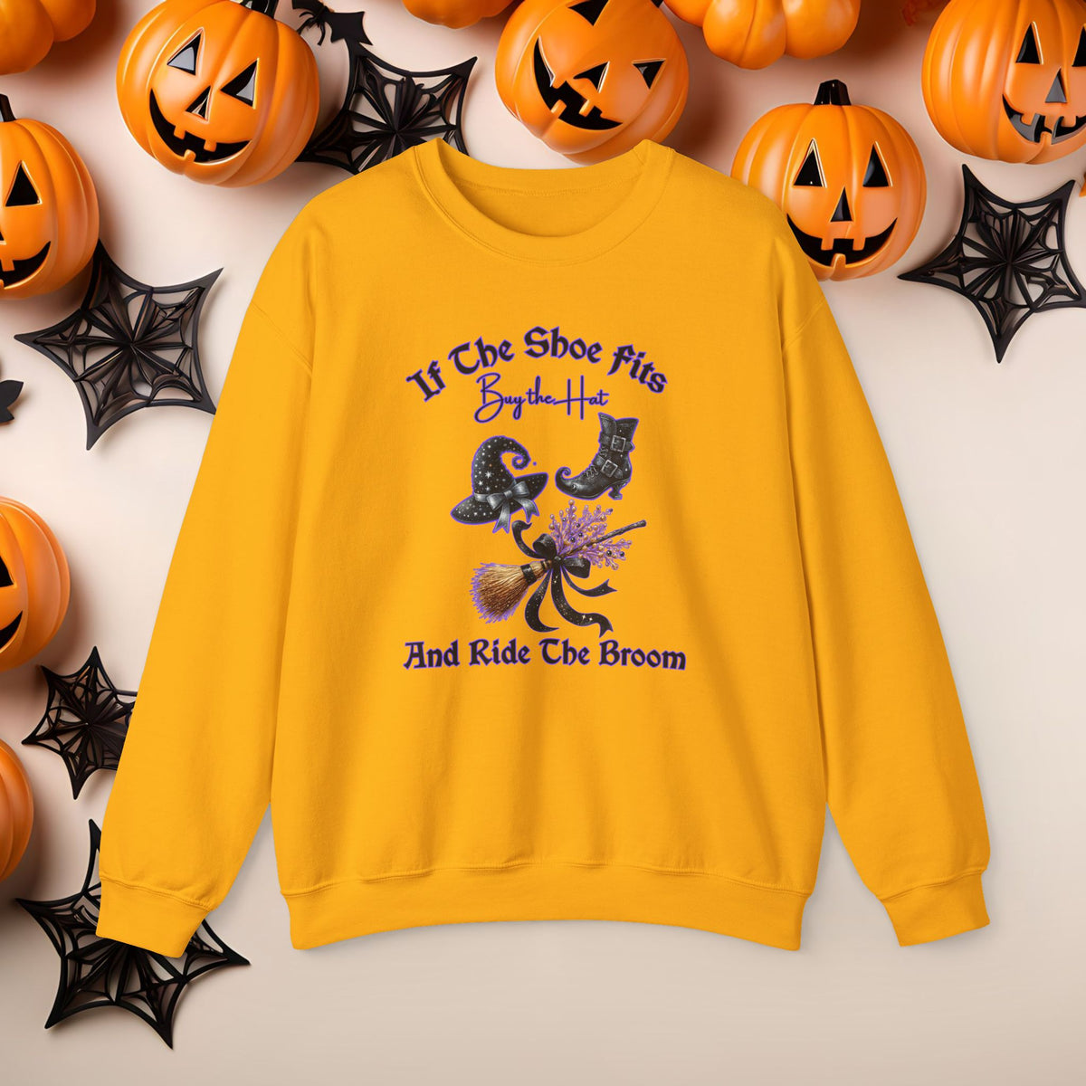 Funny Halloween Witch Hat Coquette Bow Ride the Broom Crewneck Cute Fall Fun Spooky Pumpkin Cozy Season Sweatshirt