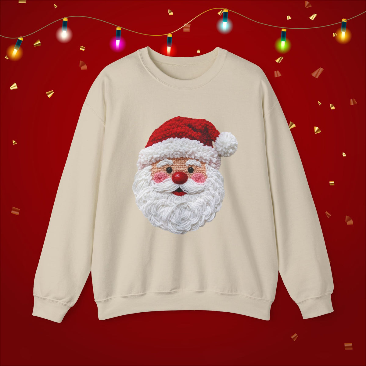 Yarn Look Crochet Santa Sweatshirt,  Viral Faux Latch Hook Christmas Shirt, Cute Holiday Sweater, Plus Size Available