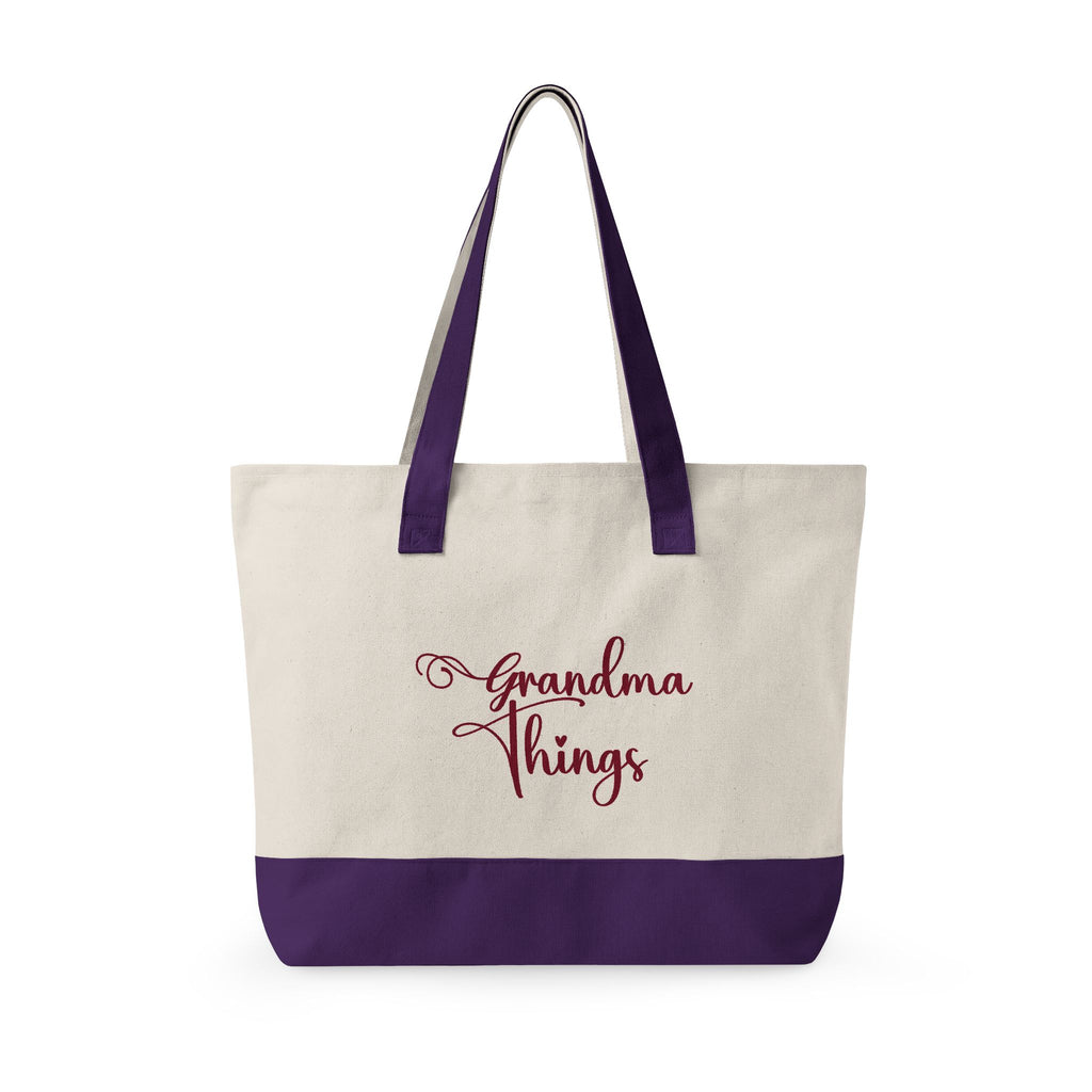 Grandma Things Tote Zippered Canvas Tote | Market Bag, Everyday Carry, Custom Nana, Mimi, Gigi, Gift, Pickleball Bingo Bag for Gram
