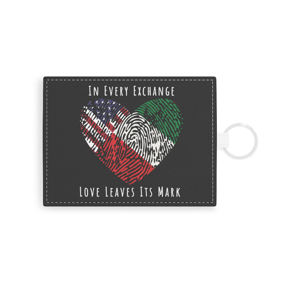 Exchange Student Custom Saffiano Leather Card Holder Key Chain, Personalized with Two Flags, Host Family Gift, Patriotic Gift, Country Pride