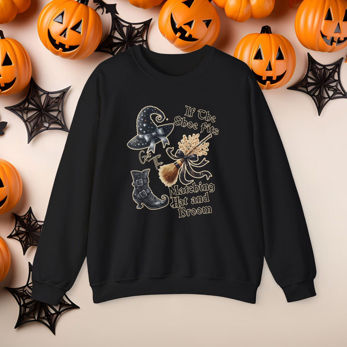 Funny Halloween Witch Hat Coquette Bow Ride the Broom Crewneck Cute Fall Fun Spooky Pumpkin Cozy Season Sweatshirt