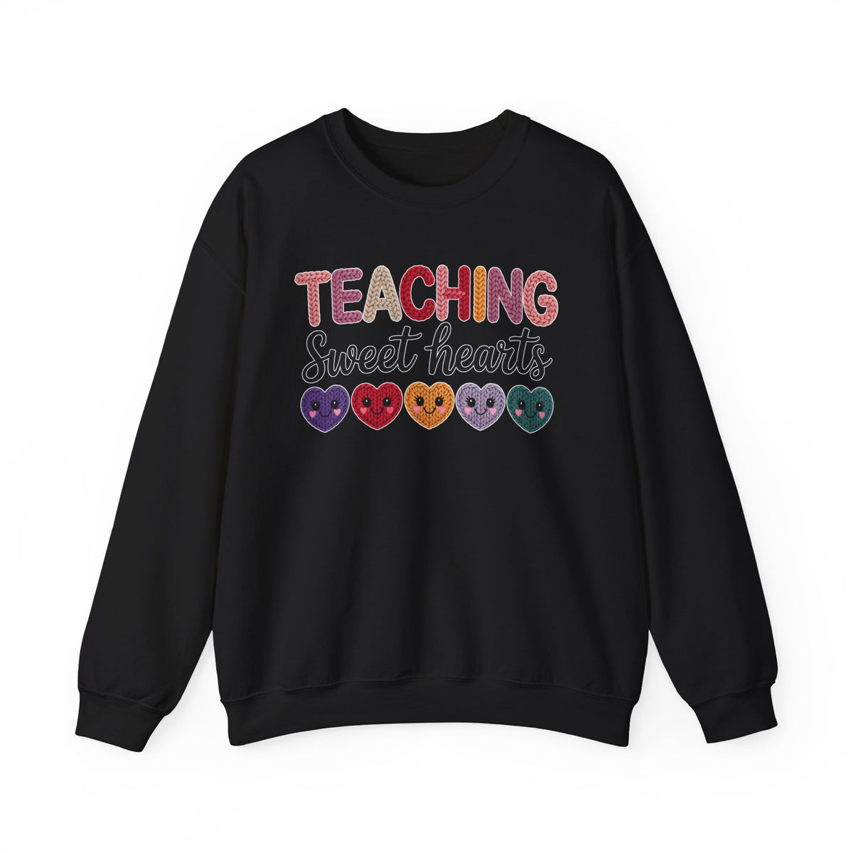 Teaching Sweethearts Faux Yarn Sweatshirt, Valentine Teacher Crewneck, Knitted Look Teacher Valentine Shirt, Gildan 18000