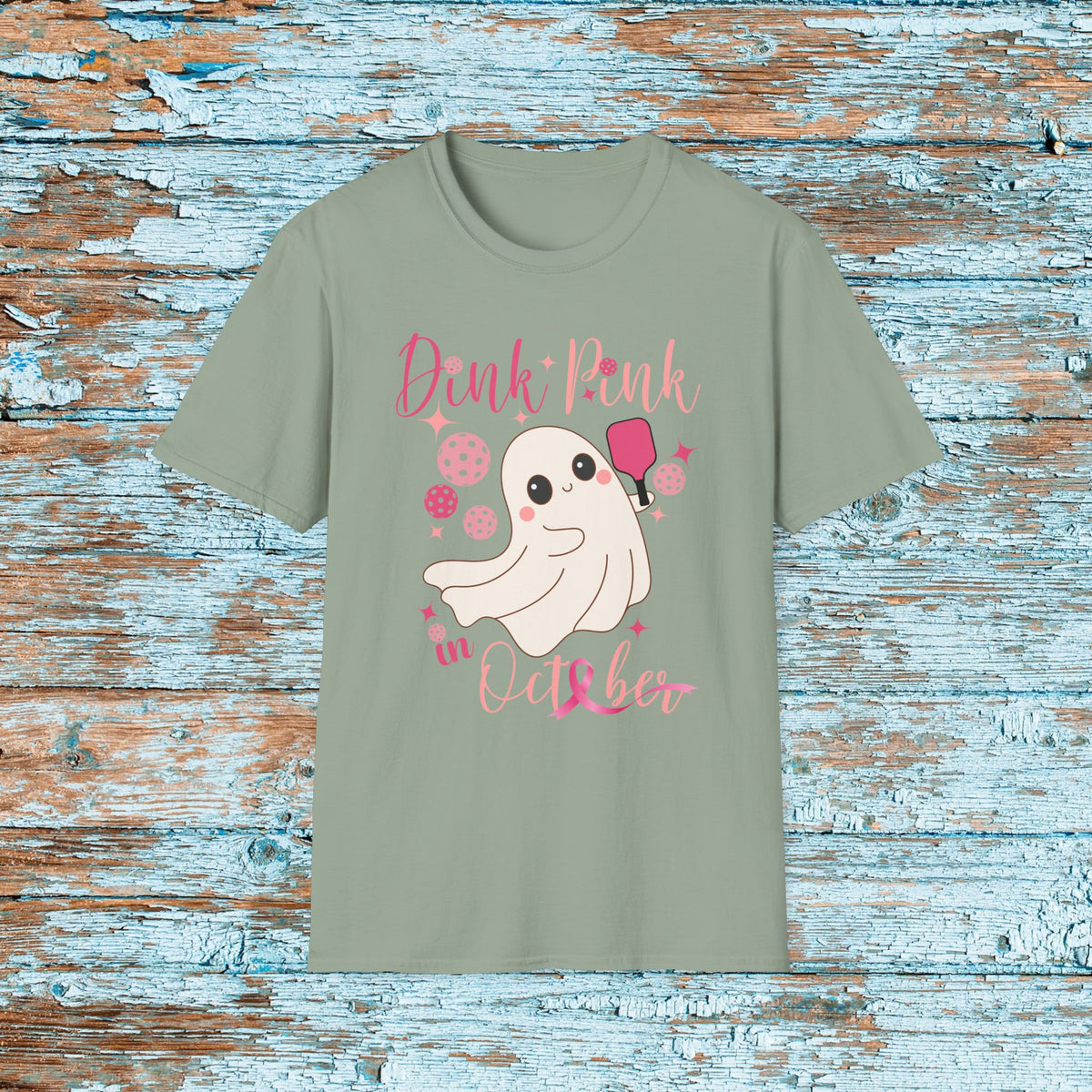 Pickleball Dink Pink in October Breast Cancer Ghost T-Shirt Pickleball Shirt for Her Gift for Mom Team Pickleball Lover Player Support Shirt
