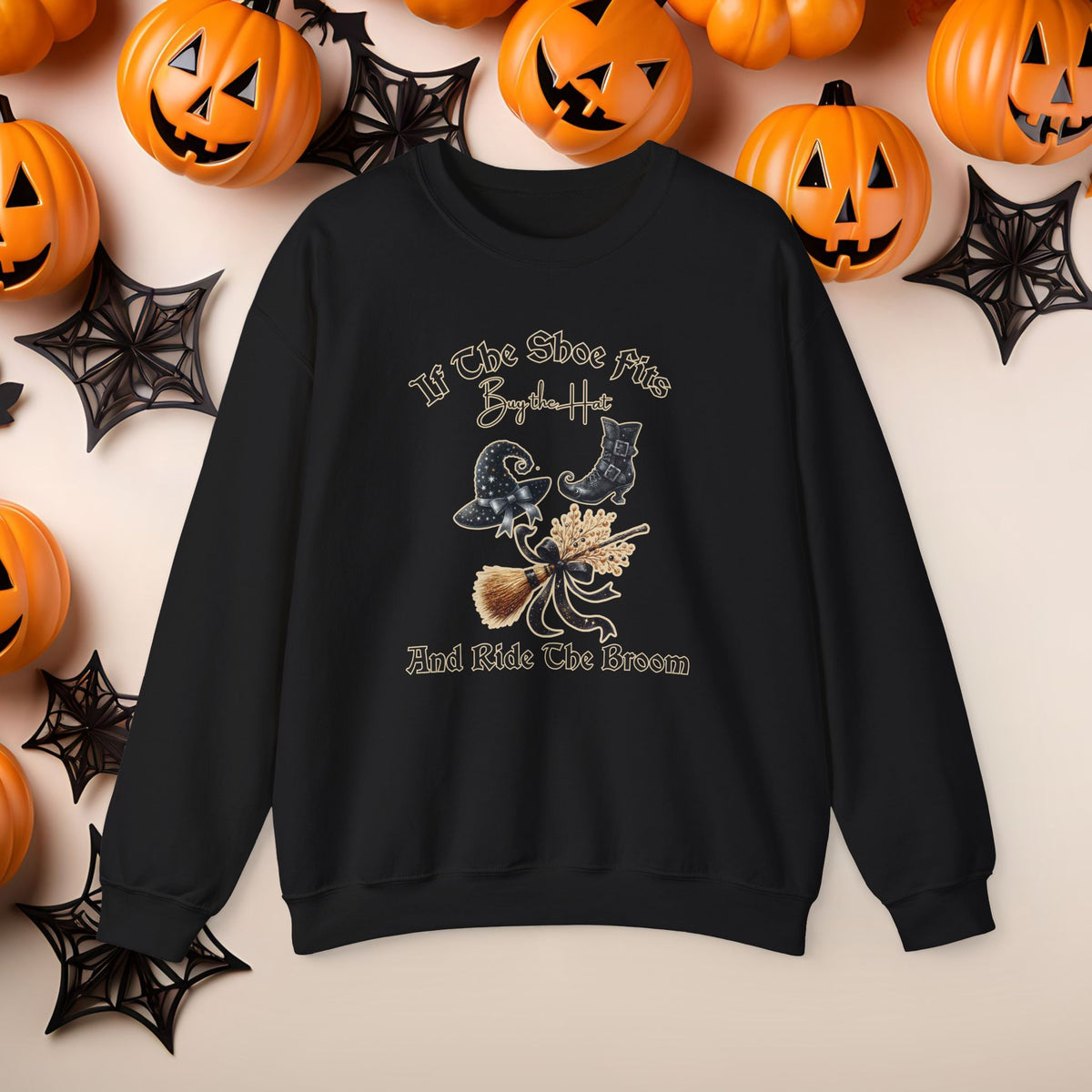 Funny Halloween Witch Hat Coquette Bow Ride the Broom Crewneck Cute Fall Fun Spooky Pumpkin Cozy Season Sweatshirt