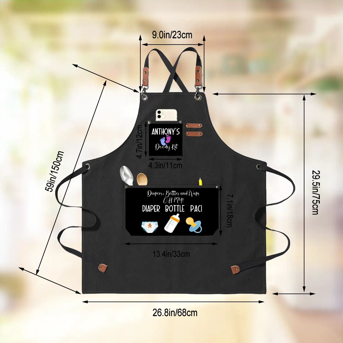 Unisex Canvas Cross Back Apron with Pockets 1 2