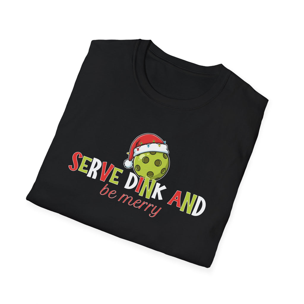 Serve Dink and Be Merry Pickleball Christmas T-Shirt | Santa Hat Pickleball Tee | Funny Holiday Player Gift