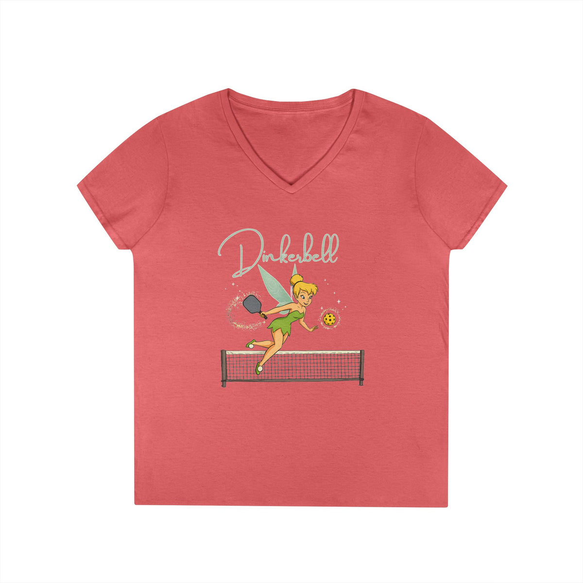 Dinkerbell Funny Pickleball Team Name Custom Ladies' V-Neck T-Shirt for Tourney for Doubles Team Pickleball Outfit Pickleball Gear