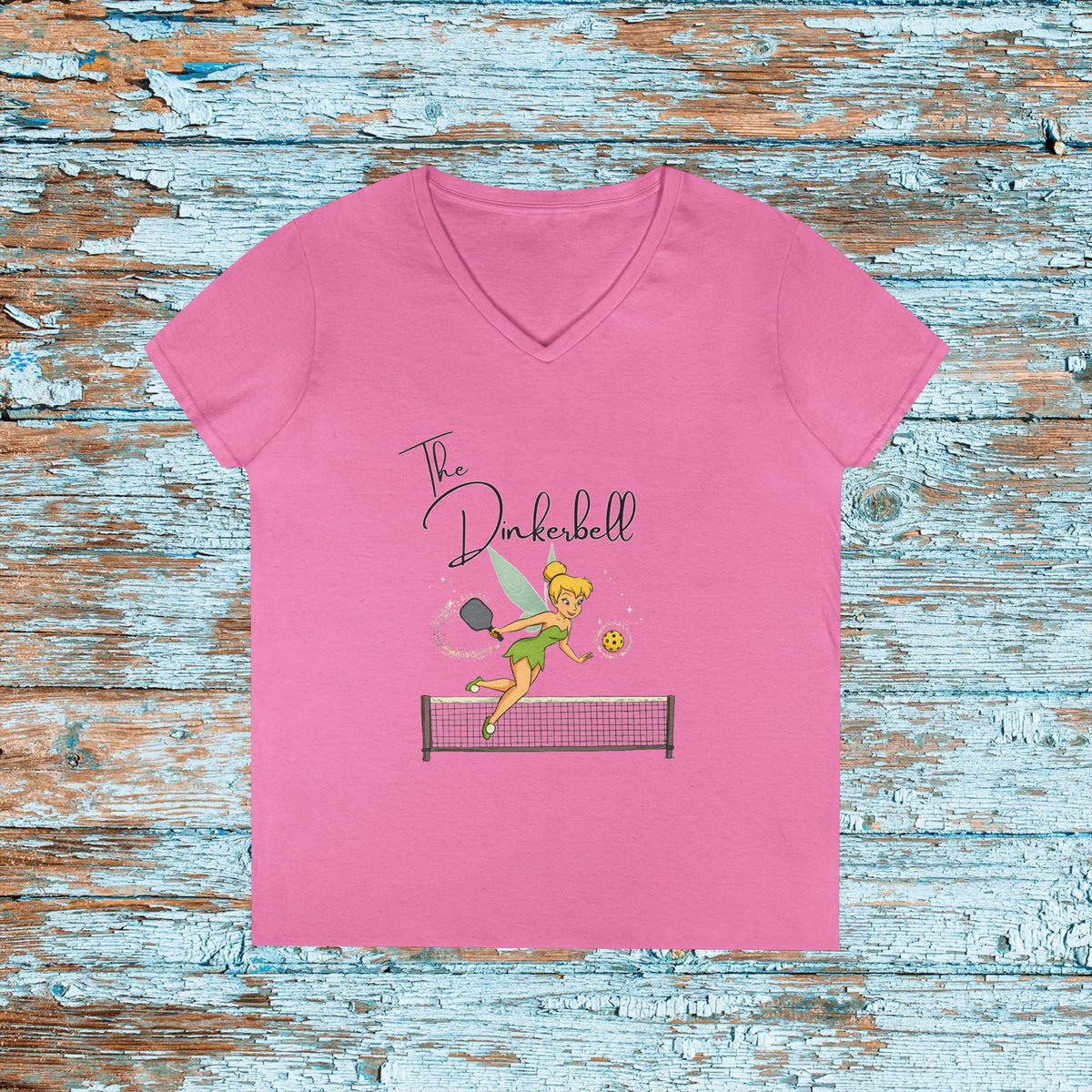 Dinkerbell Pickleball Shirt Funny Ladies V-Neck Tee | Custom Team Shirt for Doubles Tourney | Cute Pickleball Outfit Gift for Players