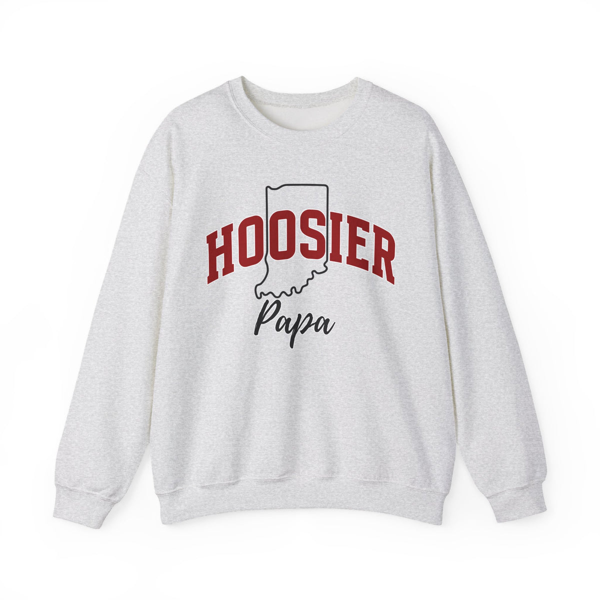 Custom Hoosier Papa, Indiana Pride, University School Sweater, Fun Dad Shirt, Freshman Dad Gift, Unisex Heavy Blend™ Crewneck Sweatshirt