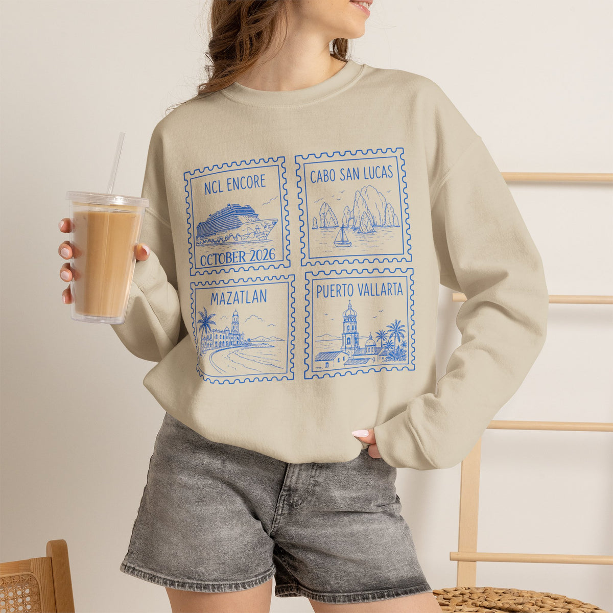 Custom Matching Cruise Sweatshirt, Stamp Aesthetic, Personalized Destination, Matching Family Shirt