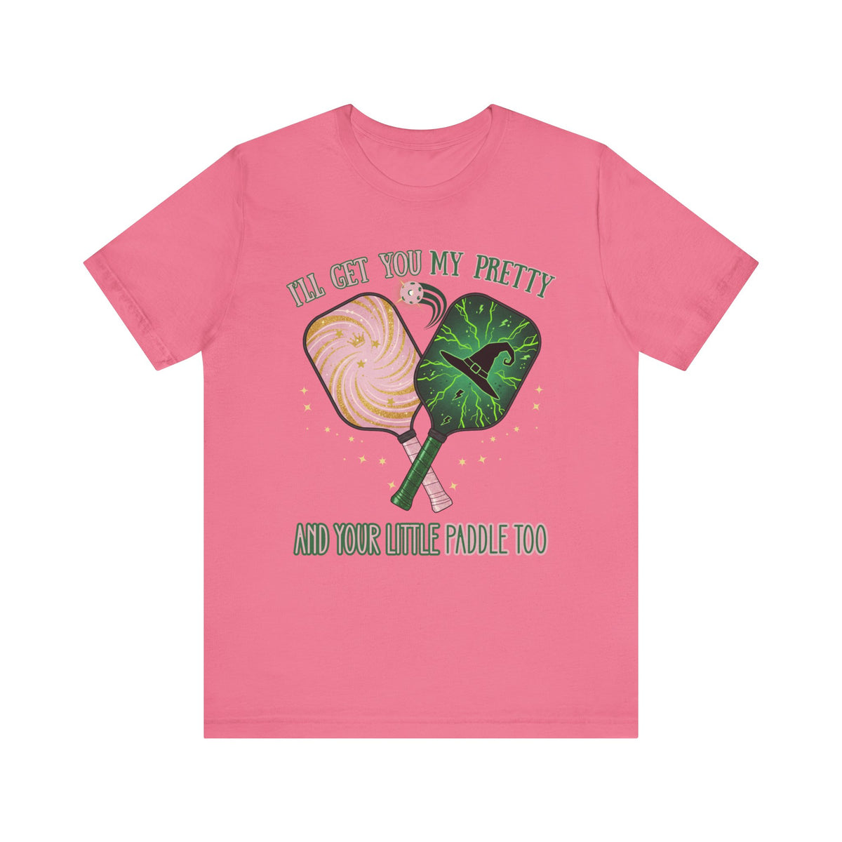 Funny Wicked Pickleball Shirt, Defy Gravity Broomstick Magic Wand Shirt, Tiara Witch Hat Wizard of Oz Tee, Witch Pink and Green T-Shirt