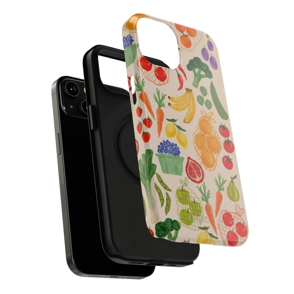 Fruits and Veggies Aesthetic Phone Case | Dual Layer Protective Case | Foodie Art Gift | Illustrated iPhone Case | Garden Art Phone Cover