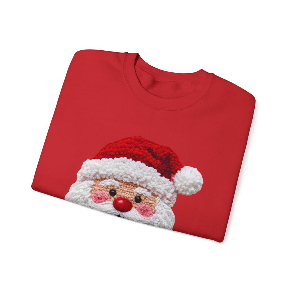 Yarn Look Crochet Santa Sweatshirt,  Viral Faux Latch Hook Christmas Shirt, Cute Holiday Sweater, Plus Size Available