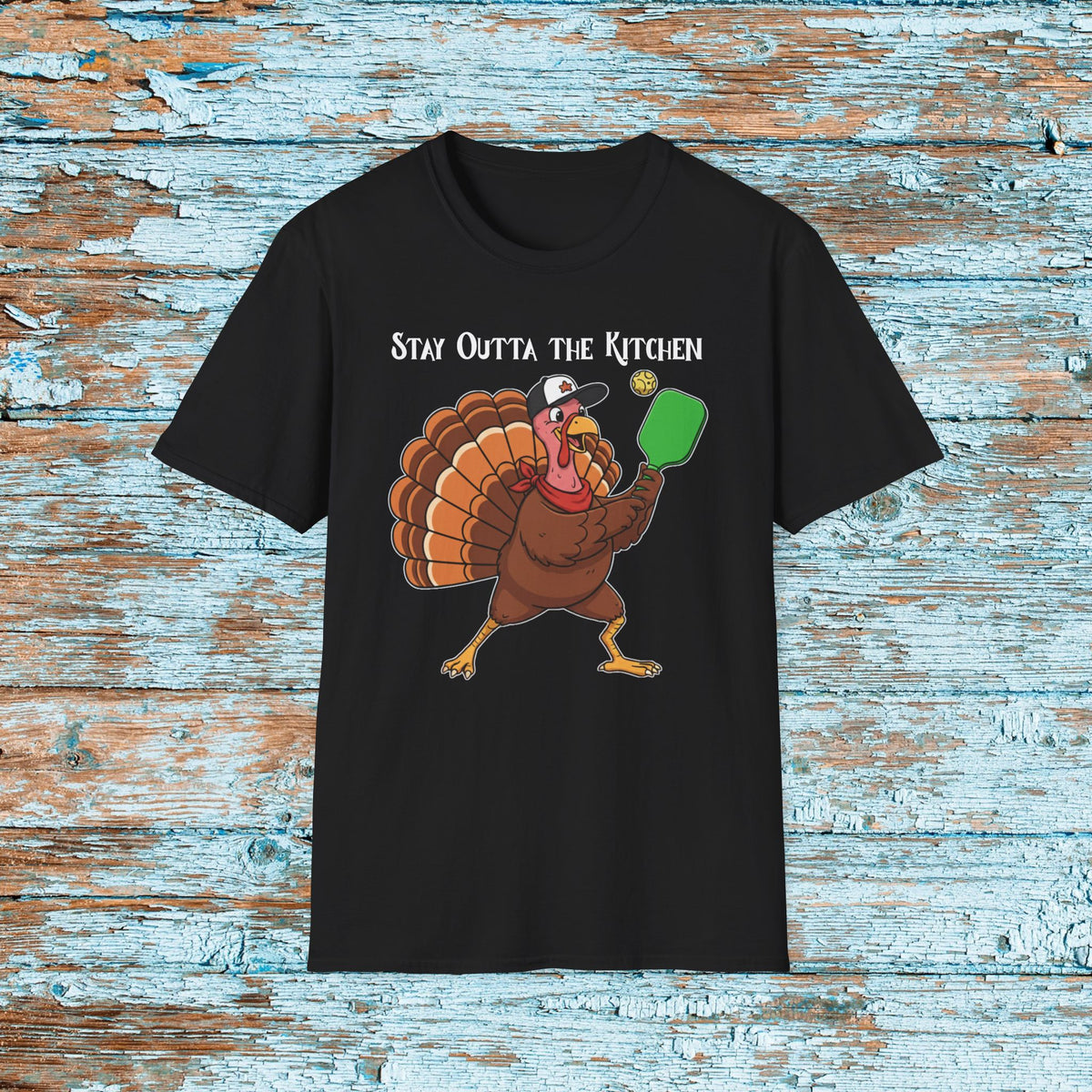 Thanksgiving Pickleball Funny Turkey Paddle Unisex Softstyle T-Shirt Team Shirt for Mom Grandma Dad Favorite Player Gift Matching Shirt
