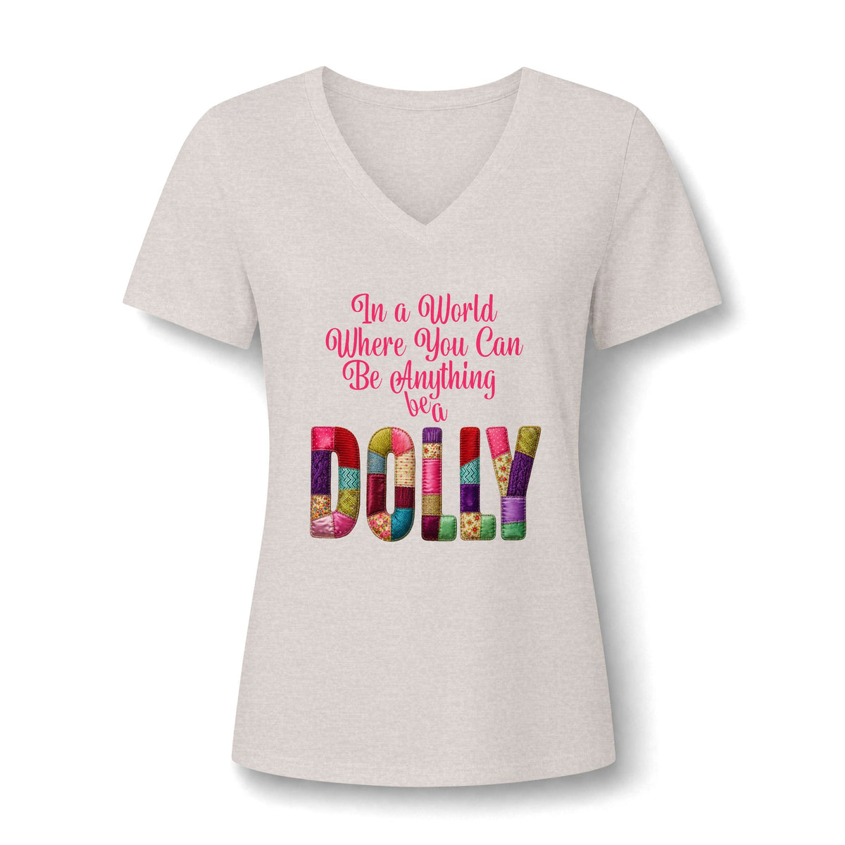Dolly Tribute Shirt, Coat of Many Colors, Faux Quilt, Patchwork Aesthetic T-Shirt, V-Neck Tee
