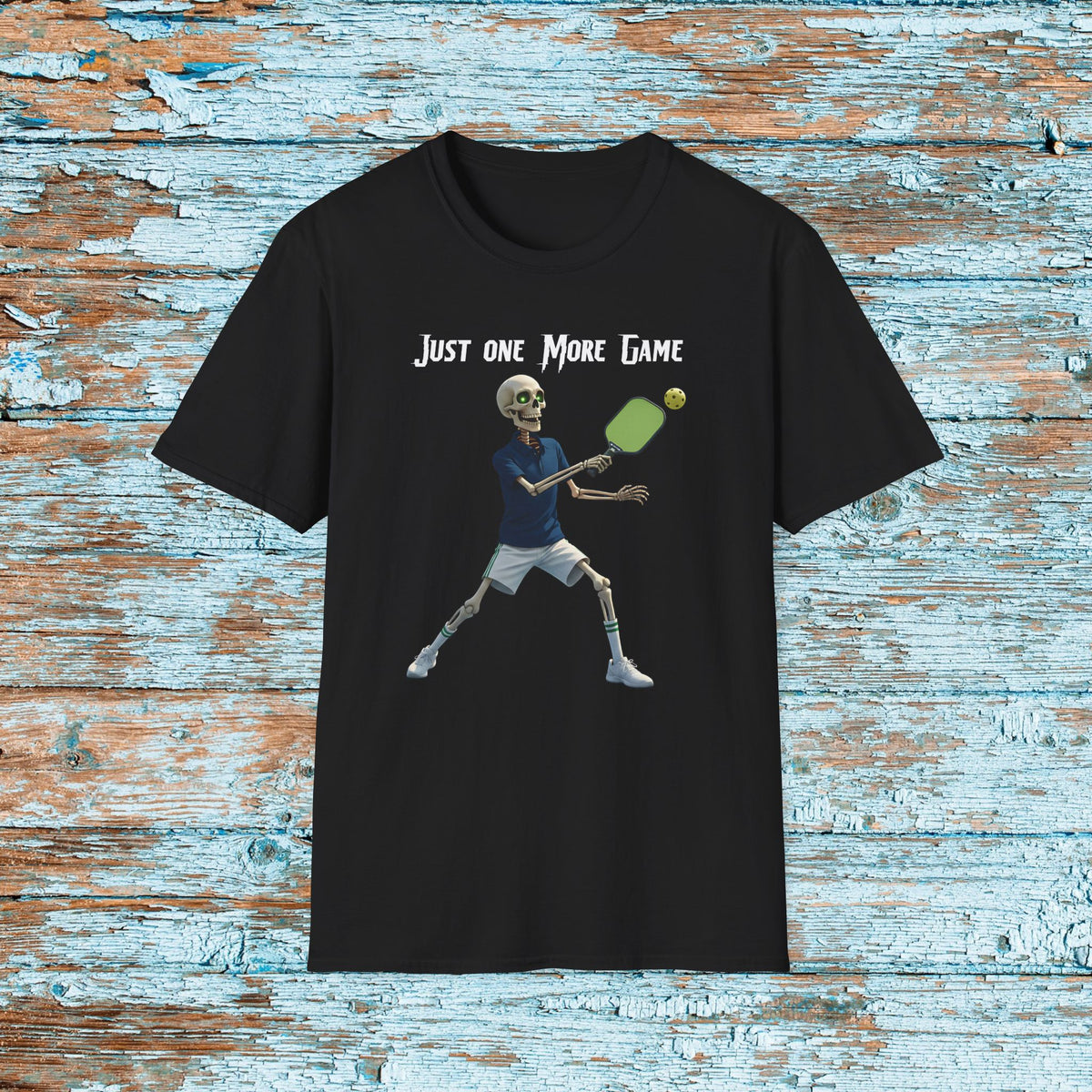 Funny Pickleball Skeleton Just One More Game Retirement Shirt for Dad Mom Gift for Pickleball Lover Player Matching Shirts Team Shirt