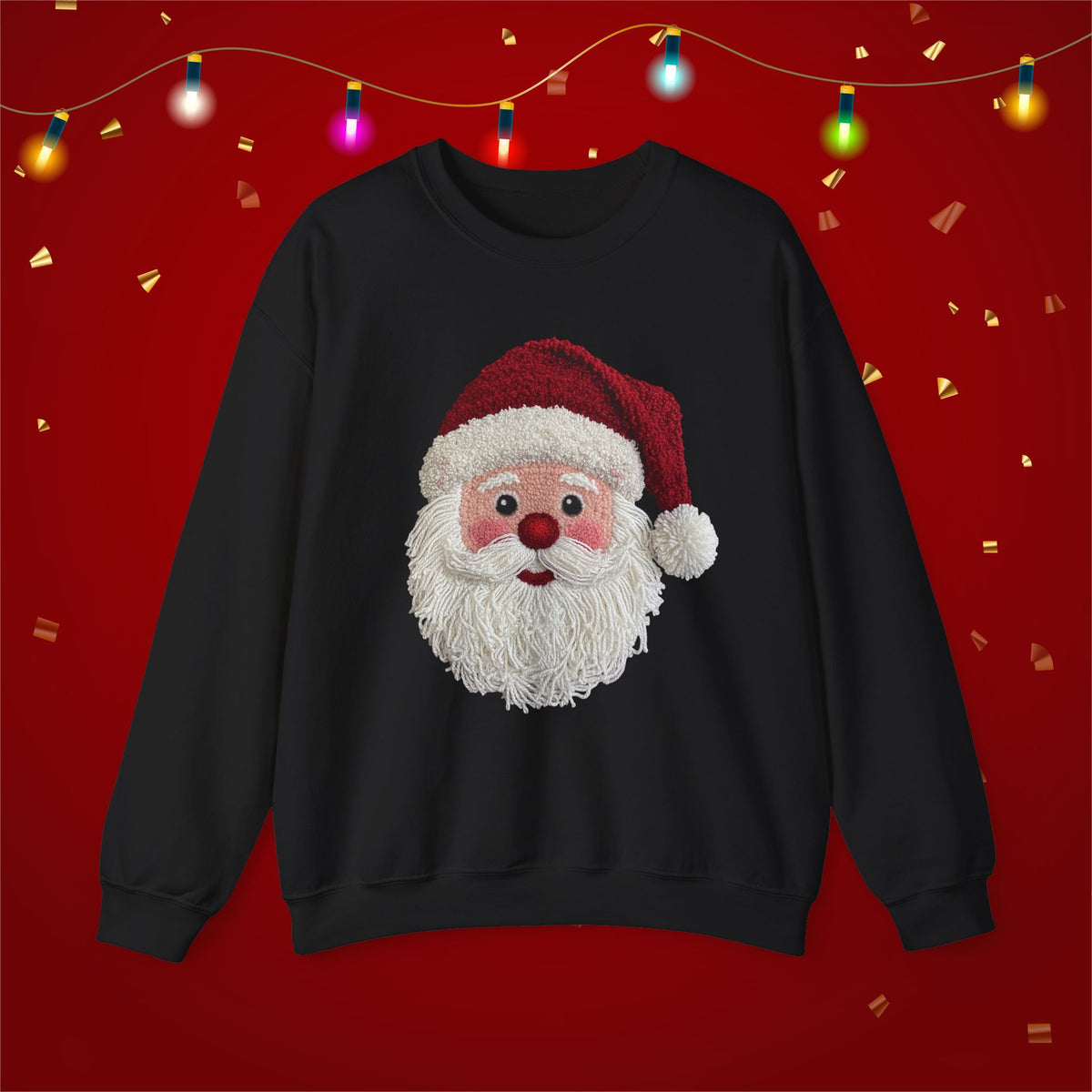 Yarn Look Crochet Santa Sweatshirt,  Viral Faux Latch Hook Christmas Shirt, Cute Holiday Sweater, Plus Size Available