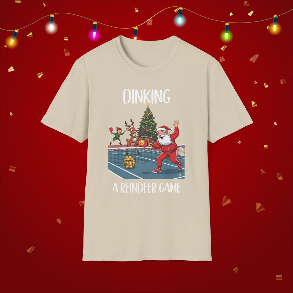 Christmas Pickleball Funny Santa Dinking a Reindeer Game Unisex Softstyle T-Shirt Team Shirt for Mom Grandma Dad Favorite Player Gift Xmas