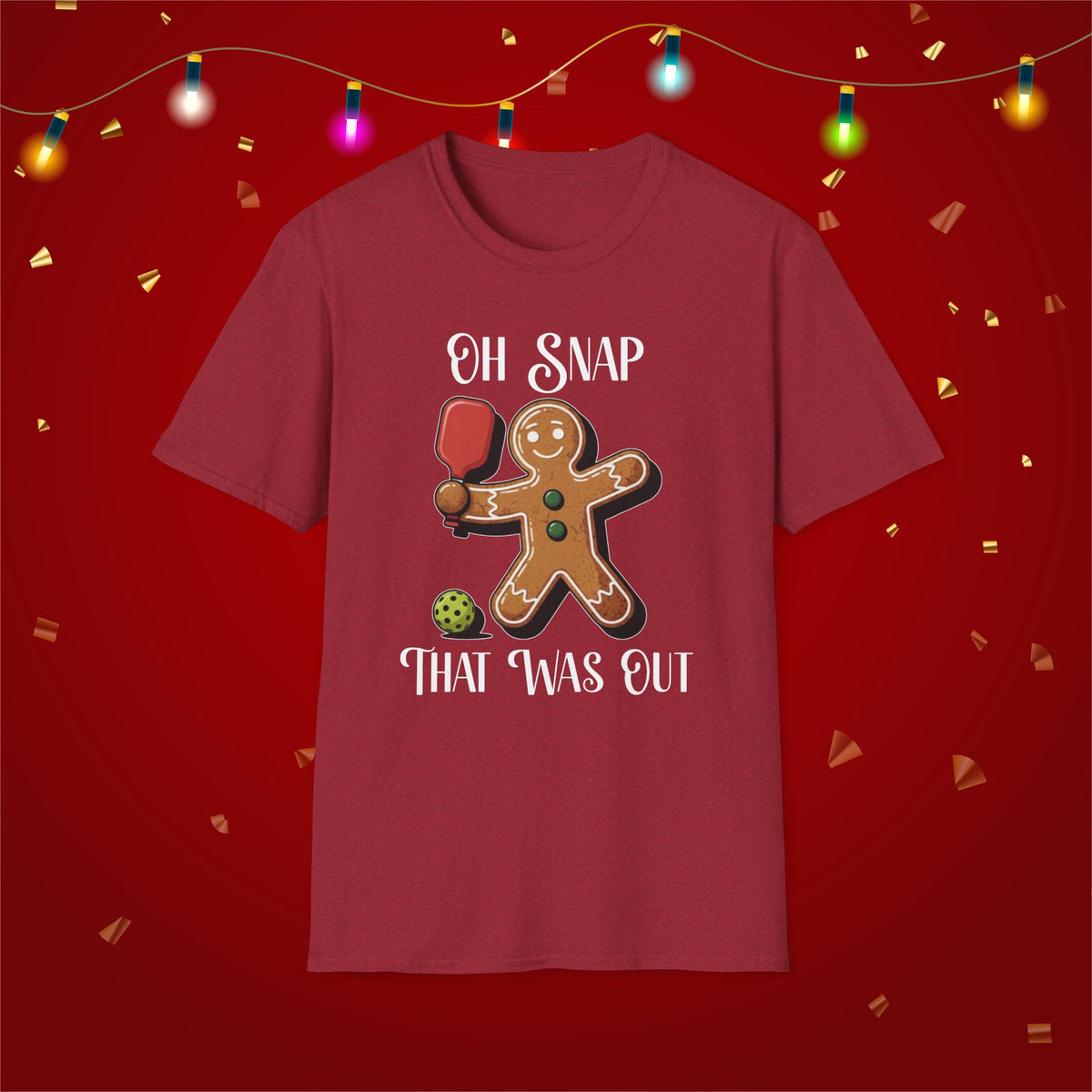 Christmas Pickleball Funny Gingerbread Man Paddle Unisex Softstyle T-Shirt Team Shirt for Mom Grandma Dad Favorite Player Gift Xmas Gift