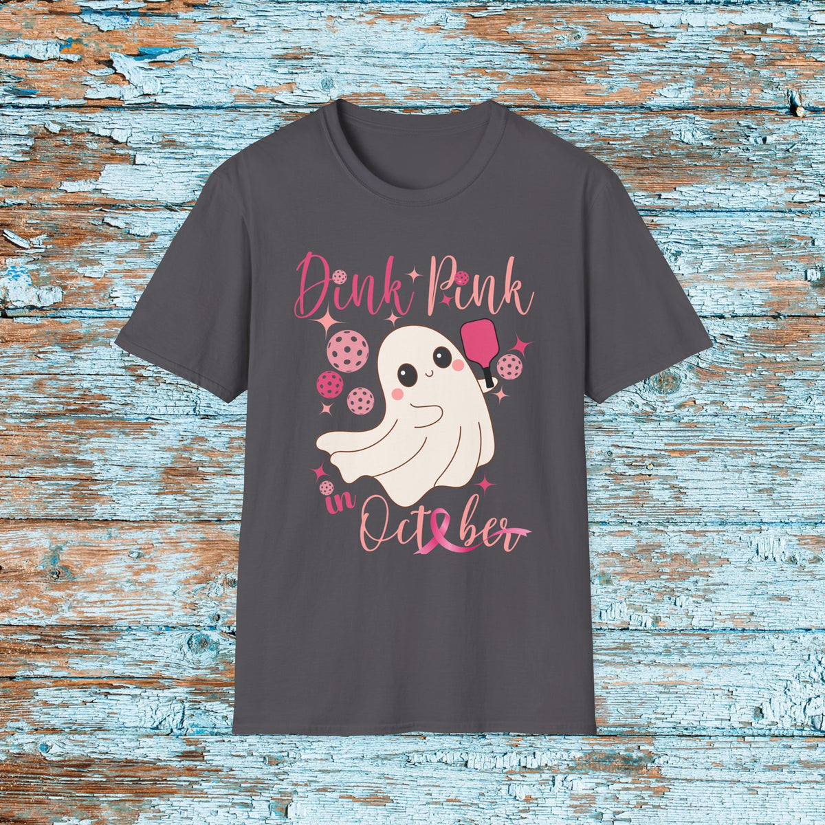 Pickleball Dink Pink in October Breast Cancer Ghost T-Shirt Pickleball Shirt for Her Gift for Mom Team Pickleball Lover Player Support Shirt