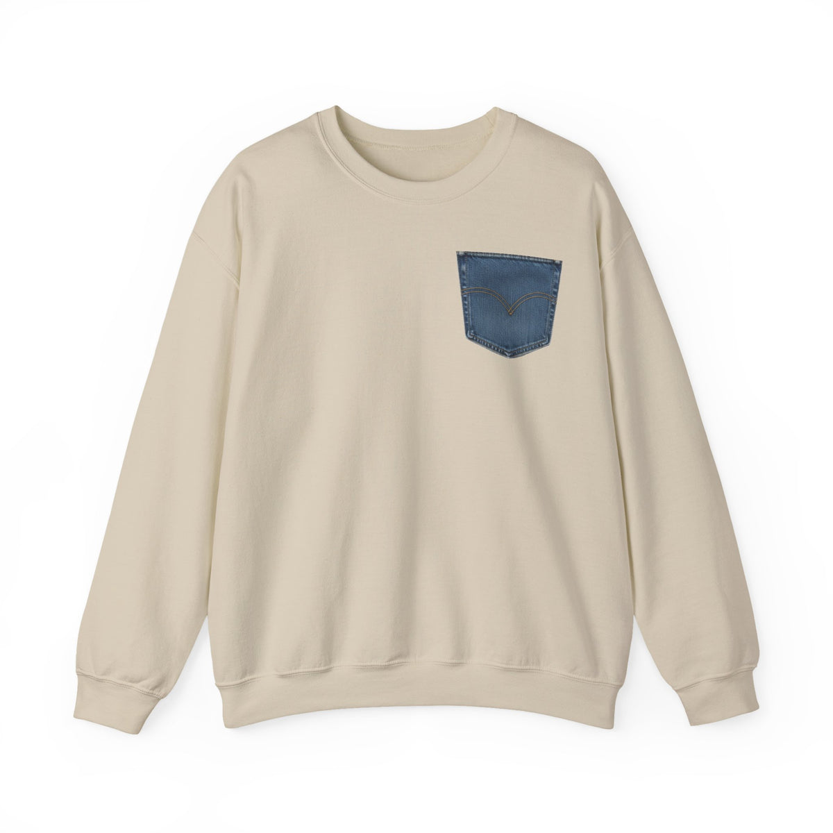 Faux Denim Pocket Sweatshirt, Fun Denim Pocket Print Crewneck, Cozy Denim Pocket Look Sweater, Gift for Her Him