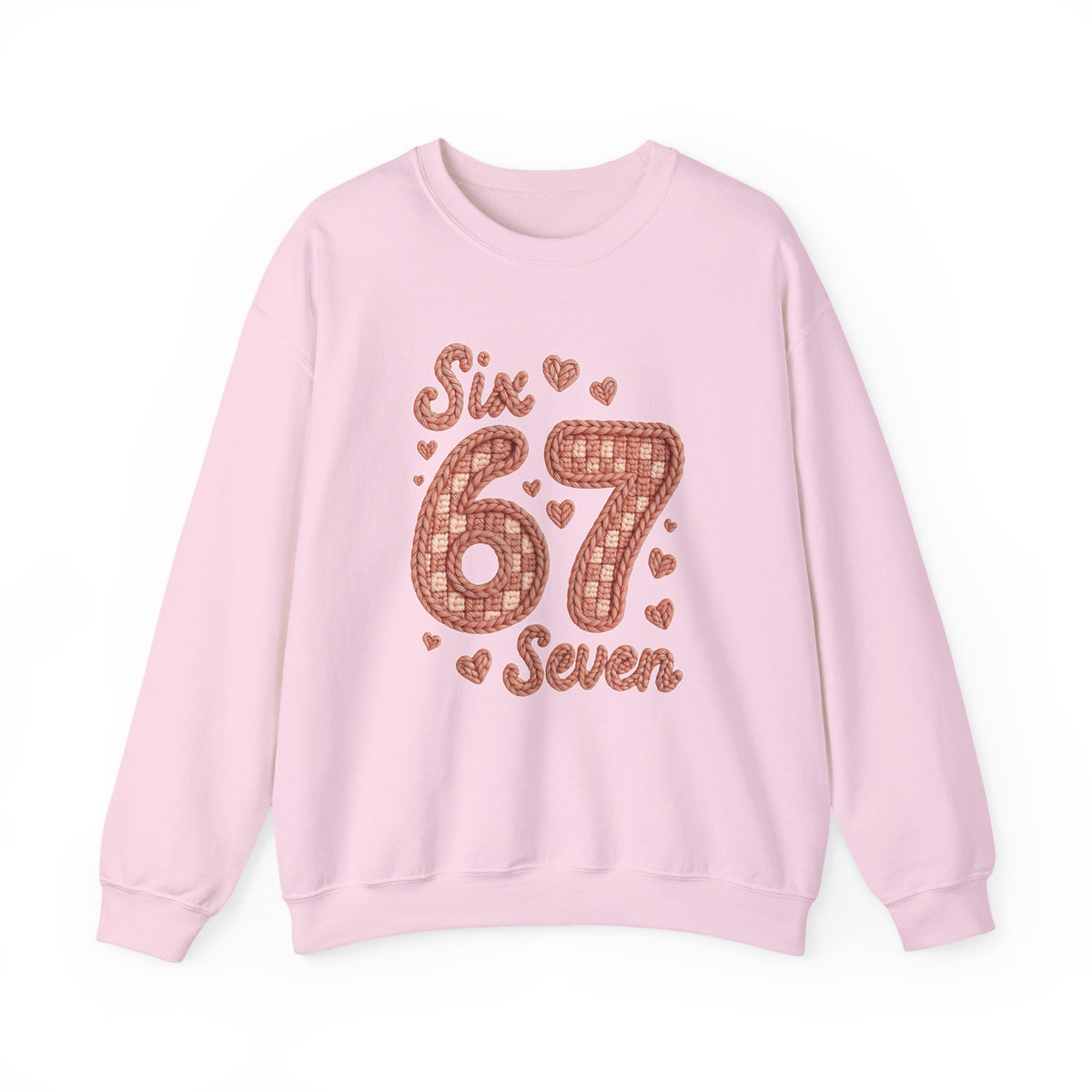 Funny Six Seven Faux Yarn Sweatshirt, 67 Trend Valentine Crewneck, Knitted Look Heart Sweater, Aesthetic Valentine Gift, Cozy Teacher Shirt