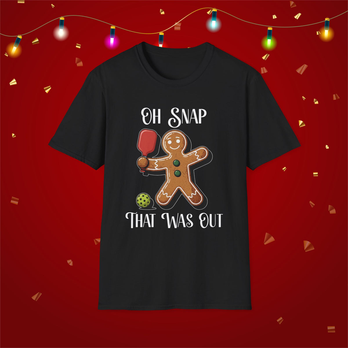Christmas Pickleball Funny Gingerbread Man Paddle Unisex Softstyle T-Shirt Team Shirt for Mom Grandma Dad Favorite Player Gift Xmas Gift