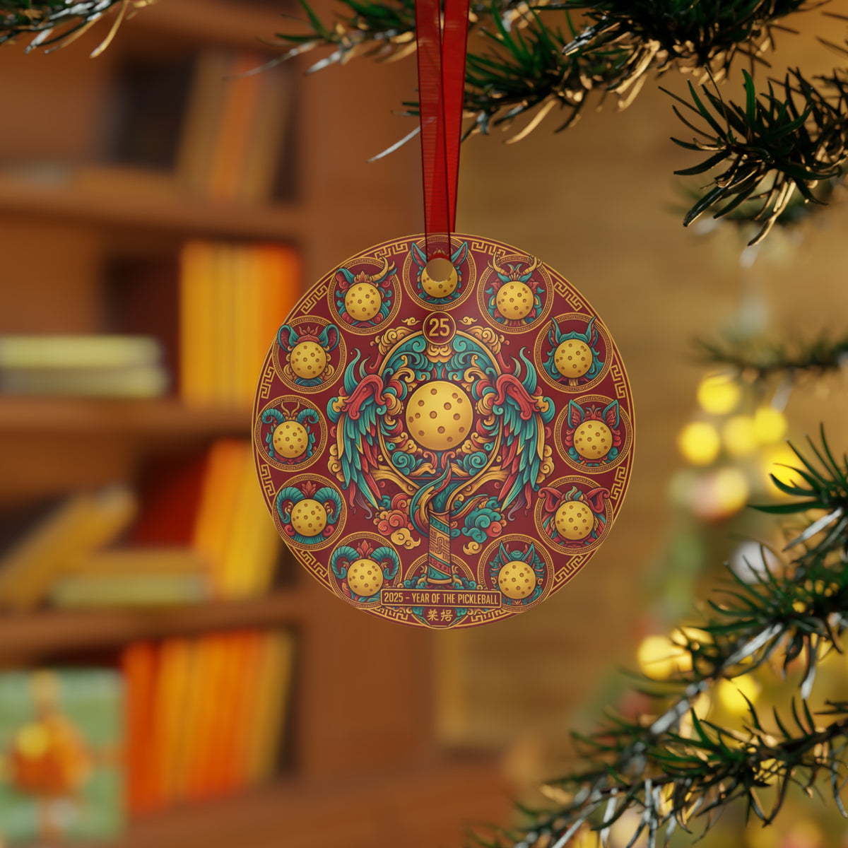 Funny Pickleball Ornament, 2025 Year of the Pickleball Chinese Zodiac, Christmas Decor, Pickleball Player Gift , Double-Sided Metal Ornament