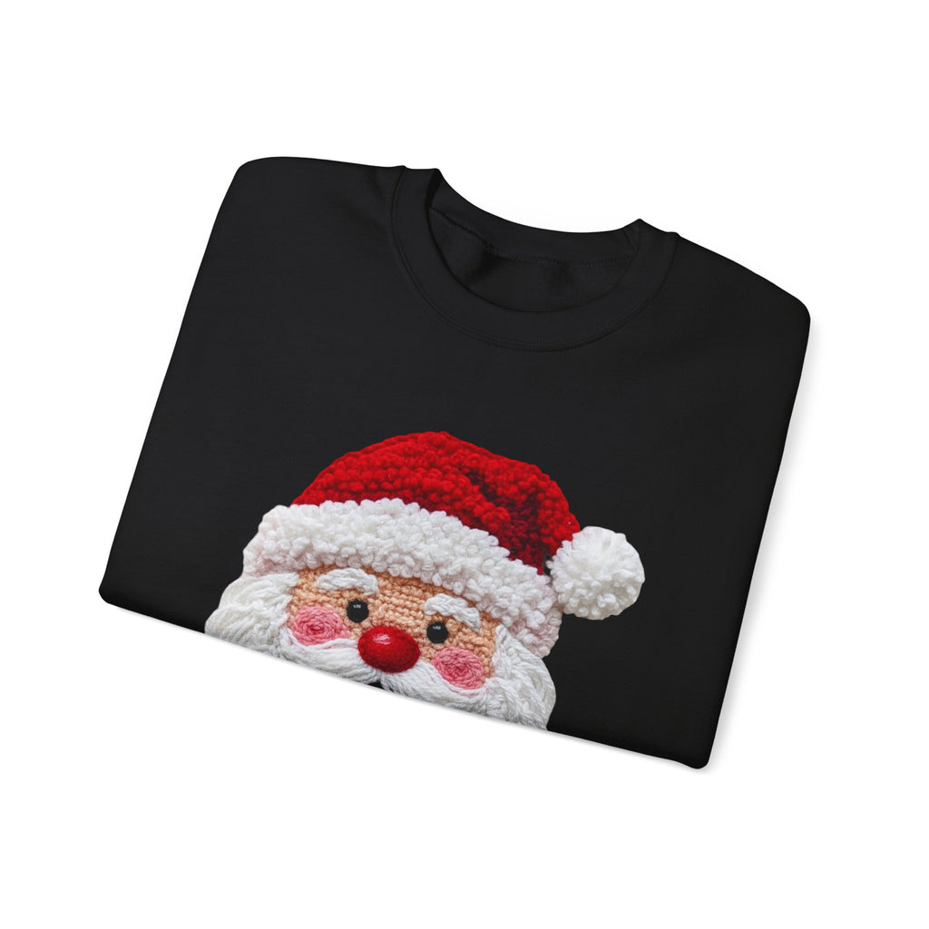 Yarn Look Crochet Santa Sweatshirt,  Viral Faux Latch Hook Christmas Shirt, Cute Holiday Sweater, Plus Size Available