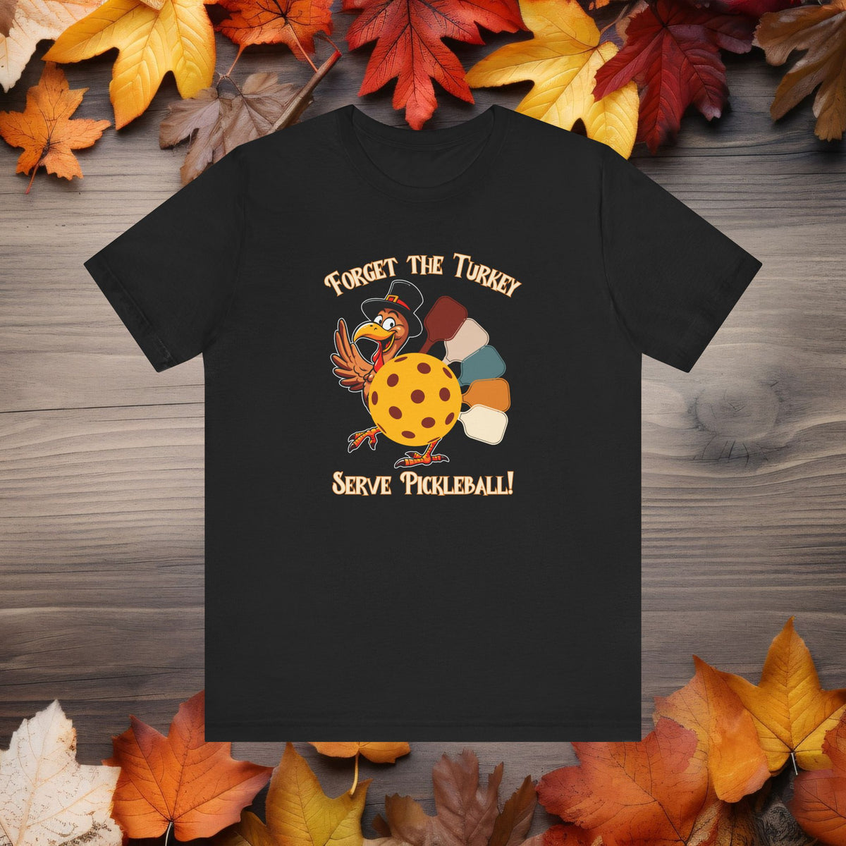 Funny Pickleball Thanksgiving Turkey Shirt Short Sleeve Tee Cute Pickleball Turkey Playing Pickleball Fall Shirt for Pickleball Player