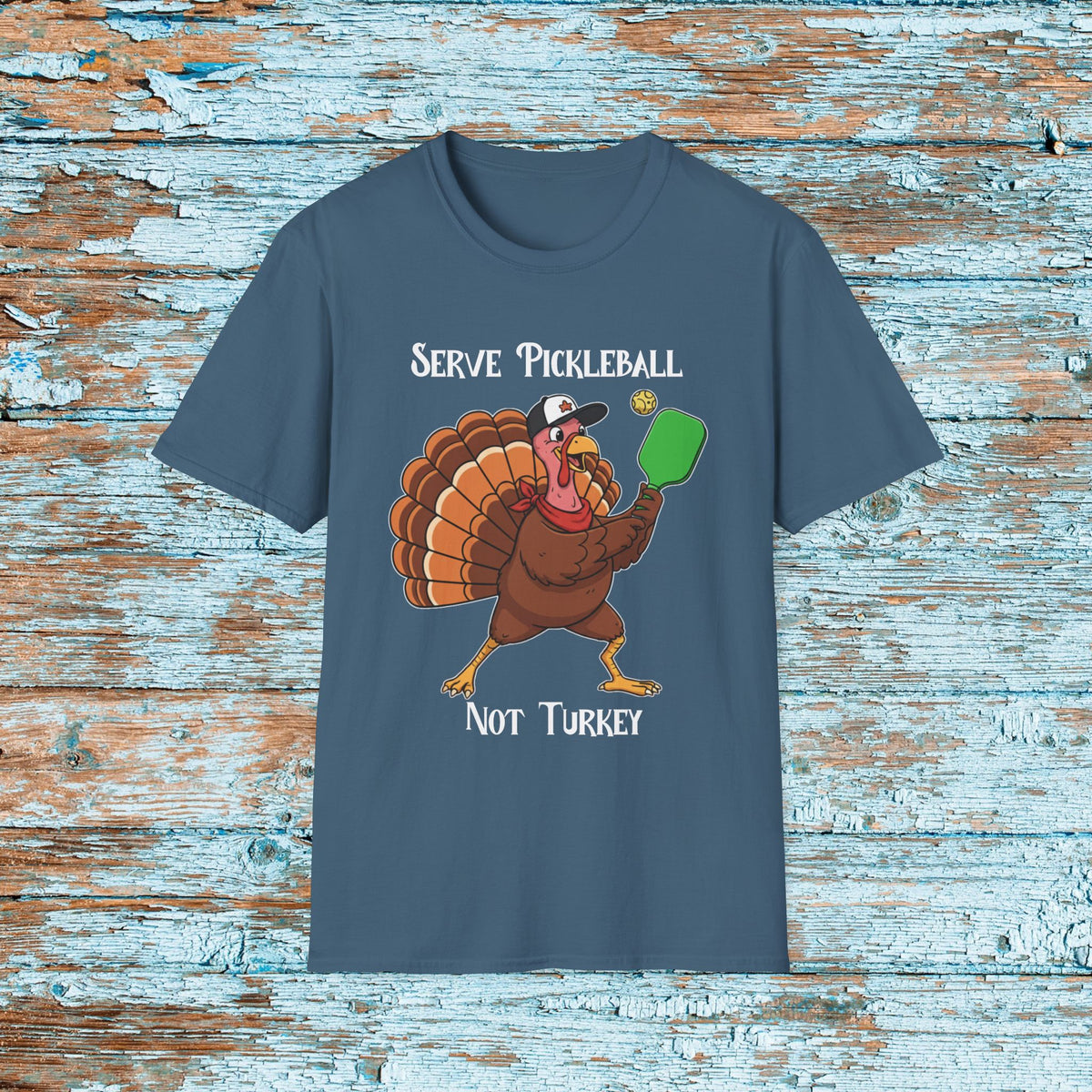 Thanksgiving Pickleball Funny Turkey Paddle Unisex Softstyle T-Shirt Team Shirt for Mom Grandma Dad Favorite Player Gift Matching Shirt