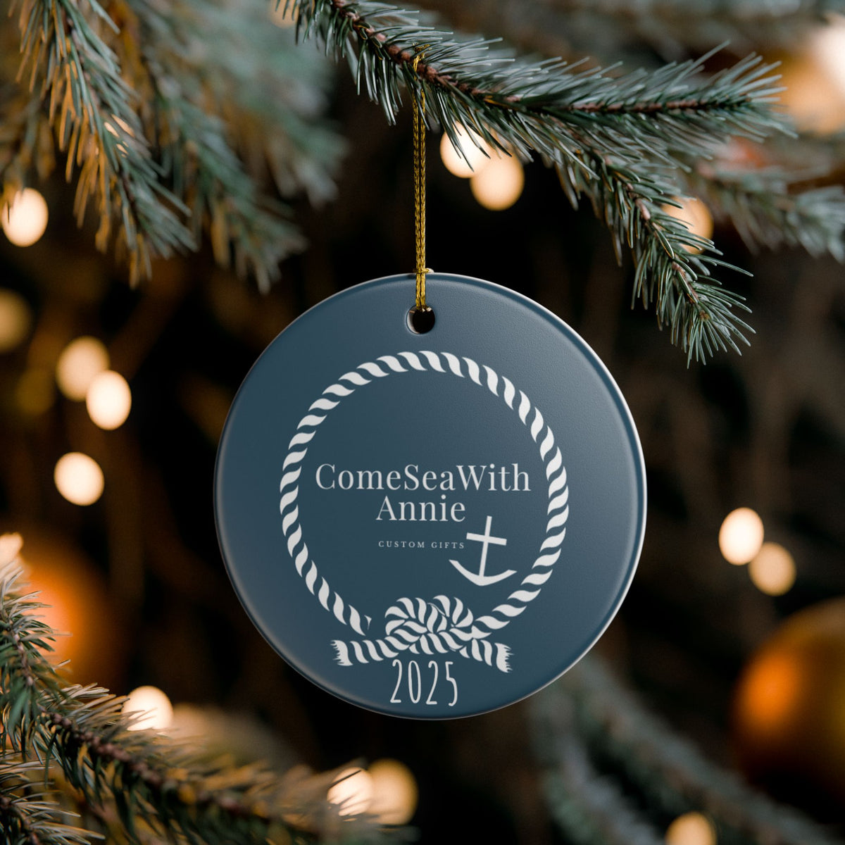 Custom Christmas Ornament Name Logo Year - You Choose Color, Font, Text, Image, Completely Customizable, Personalizable, Ceramic Decoration